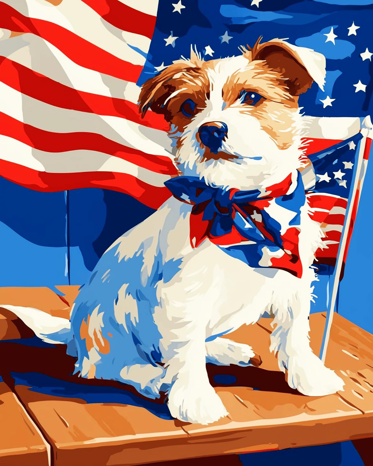 Liubaishi Multicolour Paint By Numbers For Adults, 16X20 Inch Acrylic Canvas Kit, Patriotic Dog With American Flag Design