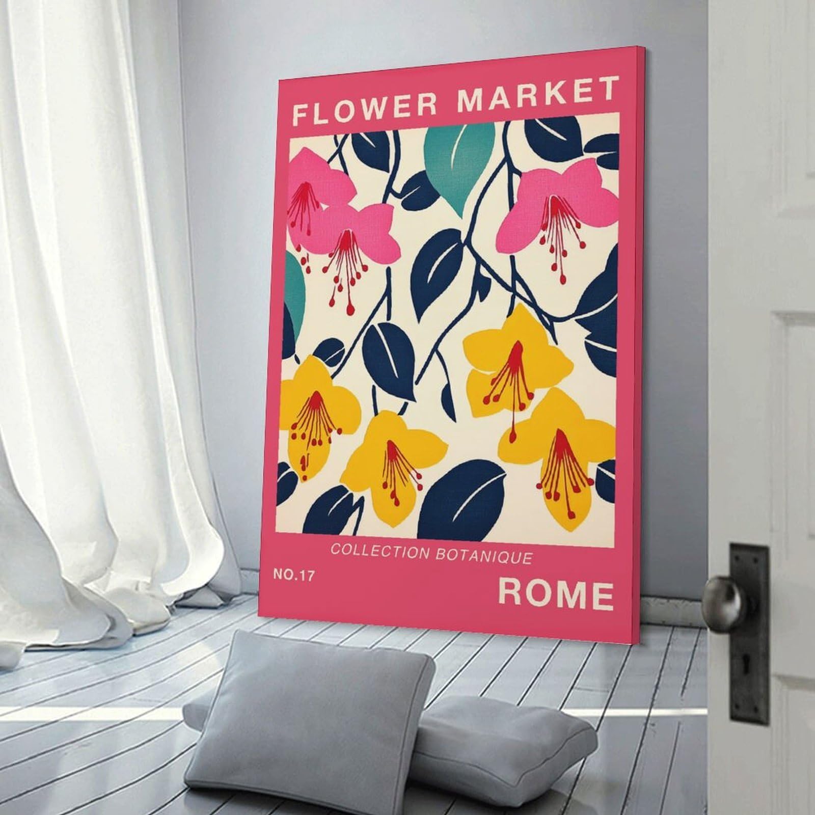 Junmoney Hanging Wall Art Rome Flower Market Poster, 20x30inch(50x75cm), for Wall Displays, Bedrooms Or Room Updates, Wall Decor Suited to Curated Displays
