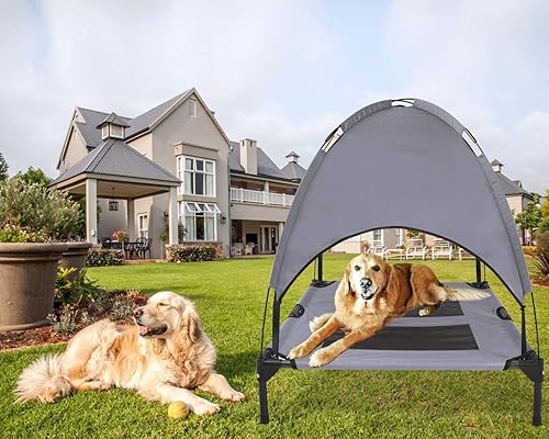 Miniatura 9 de PawfectPals Cama y cuna para mascotas de camping elevada, resistente al agua, con sombra desmontable para uso en interiores y exteriores (grande)