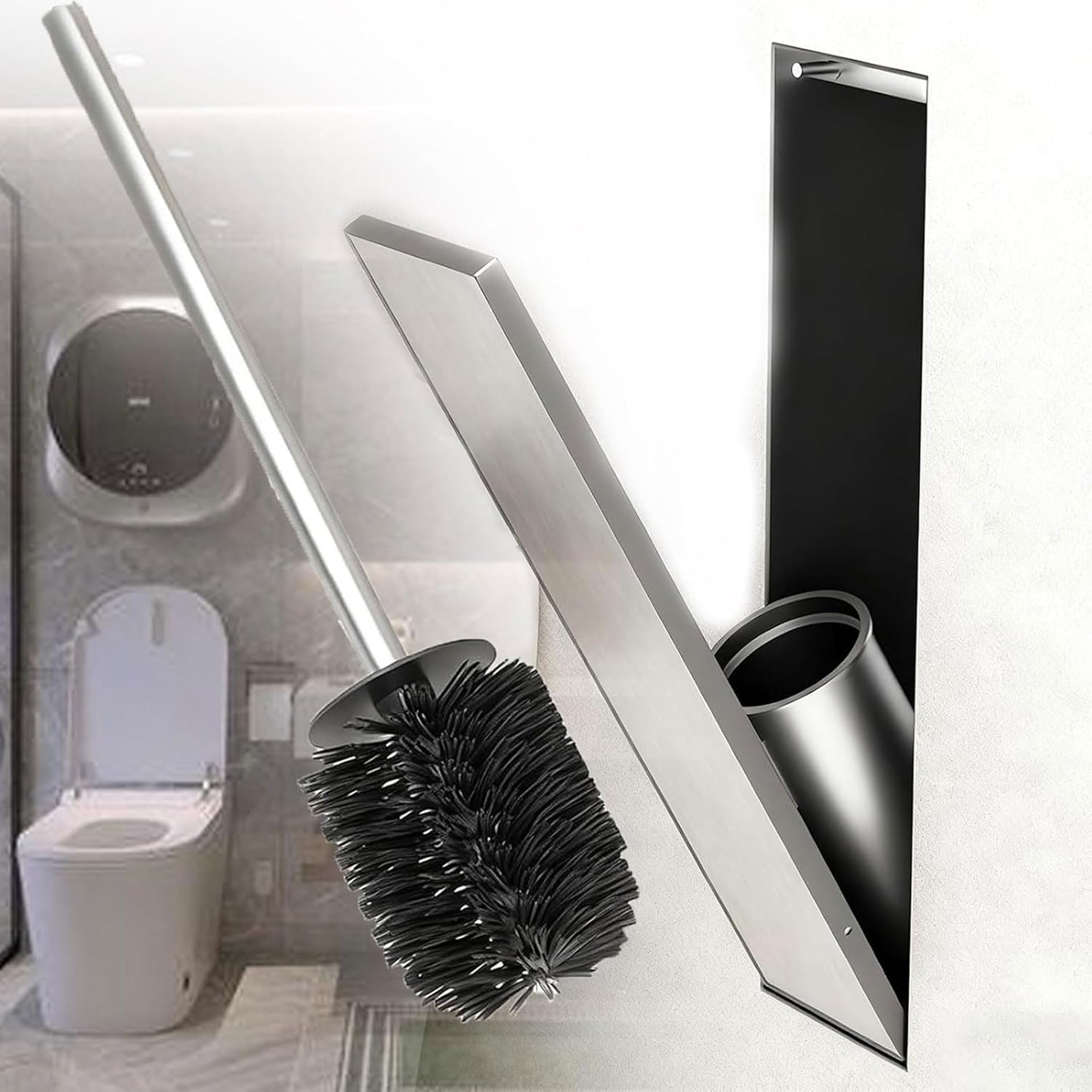 Sghjuy Hidden Standing Recessed Toilet Brush Holder Shower Alcove Silver,49x16x12cm