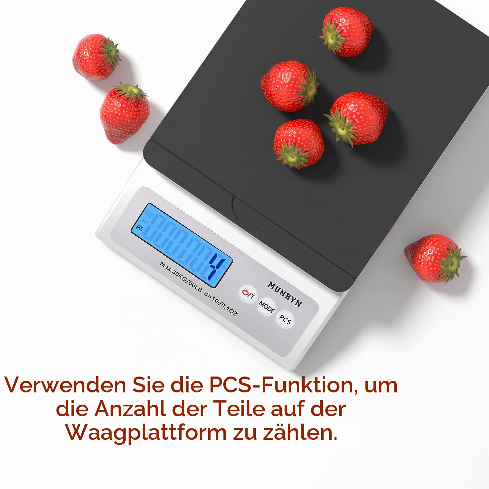 MUNBYN Paketwaage Versand Tischwaage Max 30kg Postal scale Briefwaagen Netz & Batteriebetrieb möglich 1,5 V x 3 AAA Elektrische Waage Professionelle Paketwaage mit LCD Display Tara-Funktion