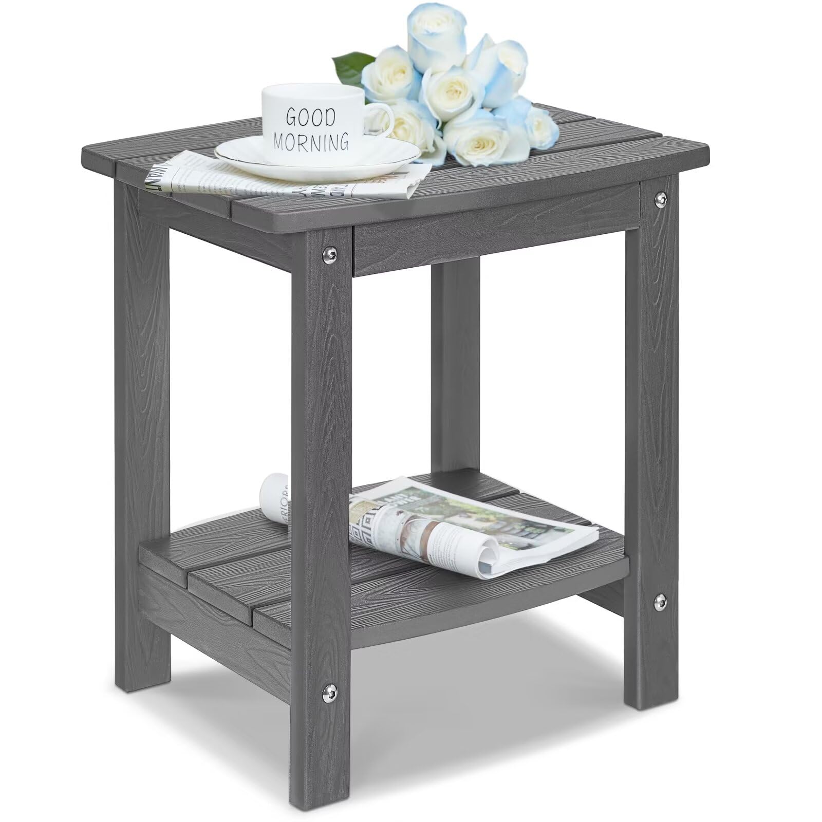 HIPS Adirondack - Mesa auxiliar para exteriores, pequeña de doble capa, impermeable, cuadrada, balcón, mesas auxiliares modernas para patio, piscina, playa, porche, cubierta, uso en interiores o