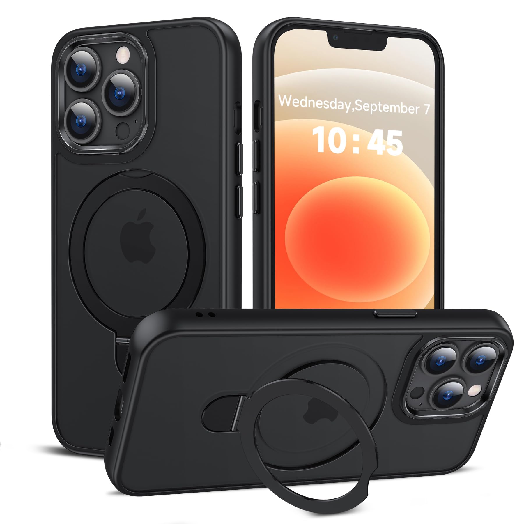 LeYi for iPhone-13-Pro Case with Stand for MagSafe Ring Holder Black