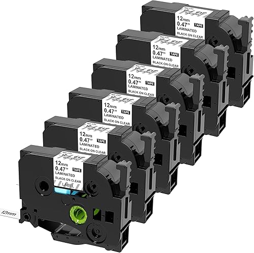 TZe 131 TZ - Cinta de etiquetas transparente laminada de 0.47 pulgadas TZe-131 de repuesto para Brother Label Maker Tape Clear TZe131 Tze, negro