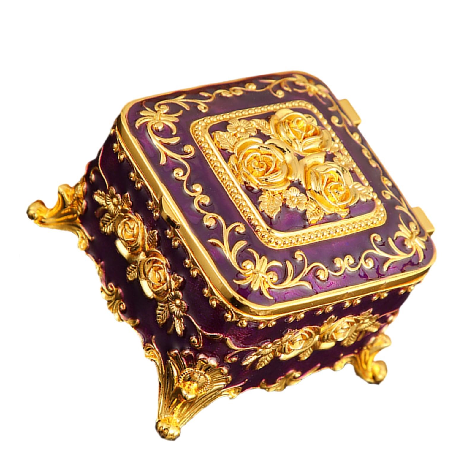 APGLSXY Stylish Enameled Sturdy Metal Jewelry Box Antique Finish Secure Compartment Jewelry Display and Storage Decorative Metal Case