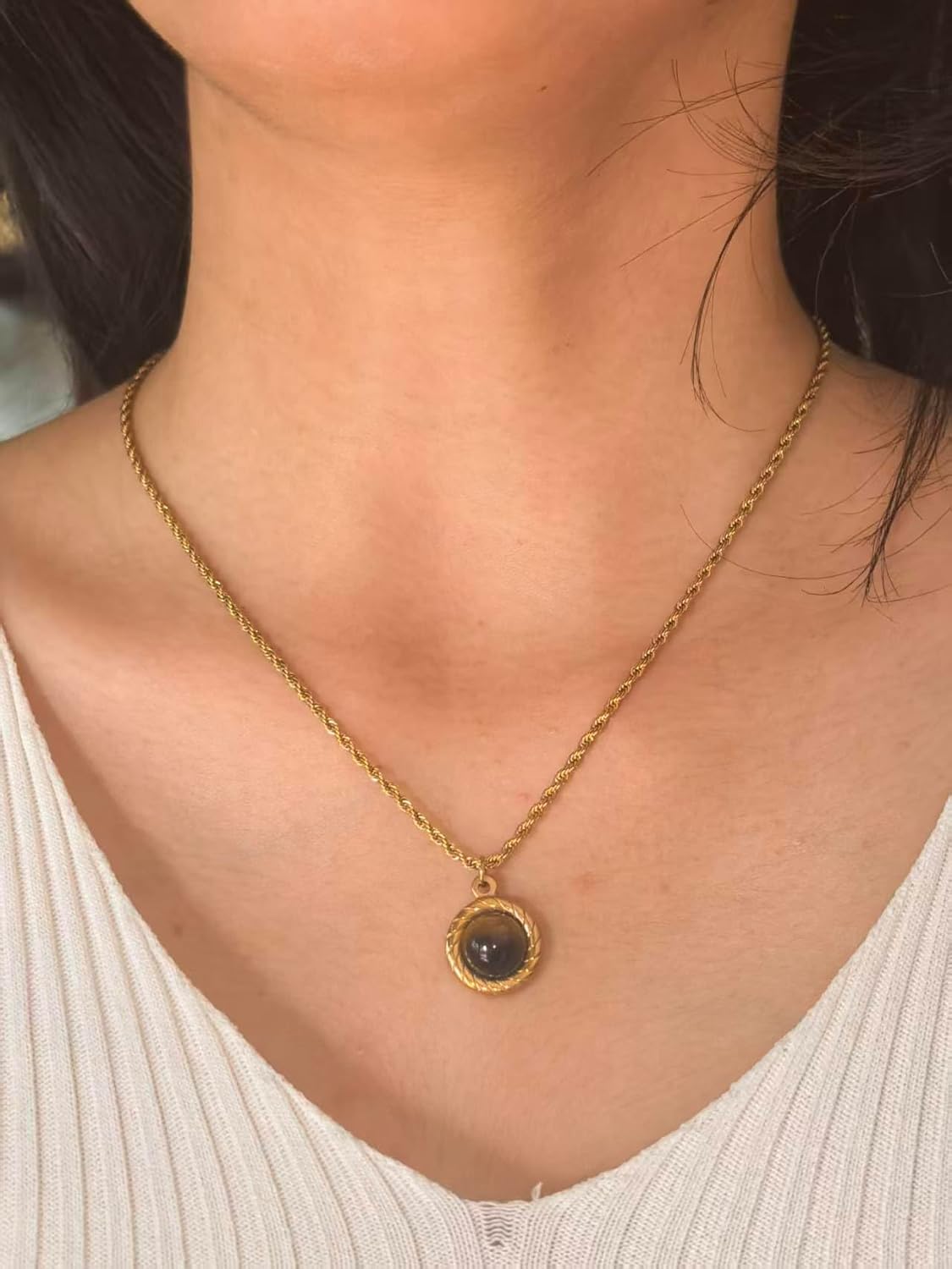 Women Jewelry Gift Layered Gold Chain Necklace Stack With Brown Beaded And Tiger Eye Gemstone Choker Vintage Pendant Set - Image 5