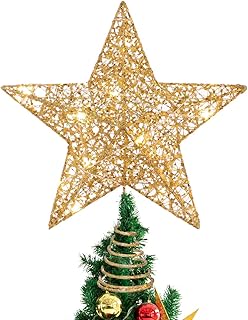 STOBOK Christmas Tree Star Topper Lights Xmas Tree Glittered Tree-top Lamp Ornament Party Home Decor Golden/Silver