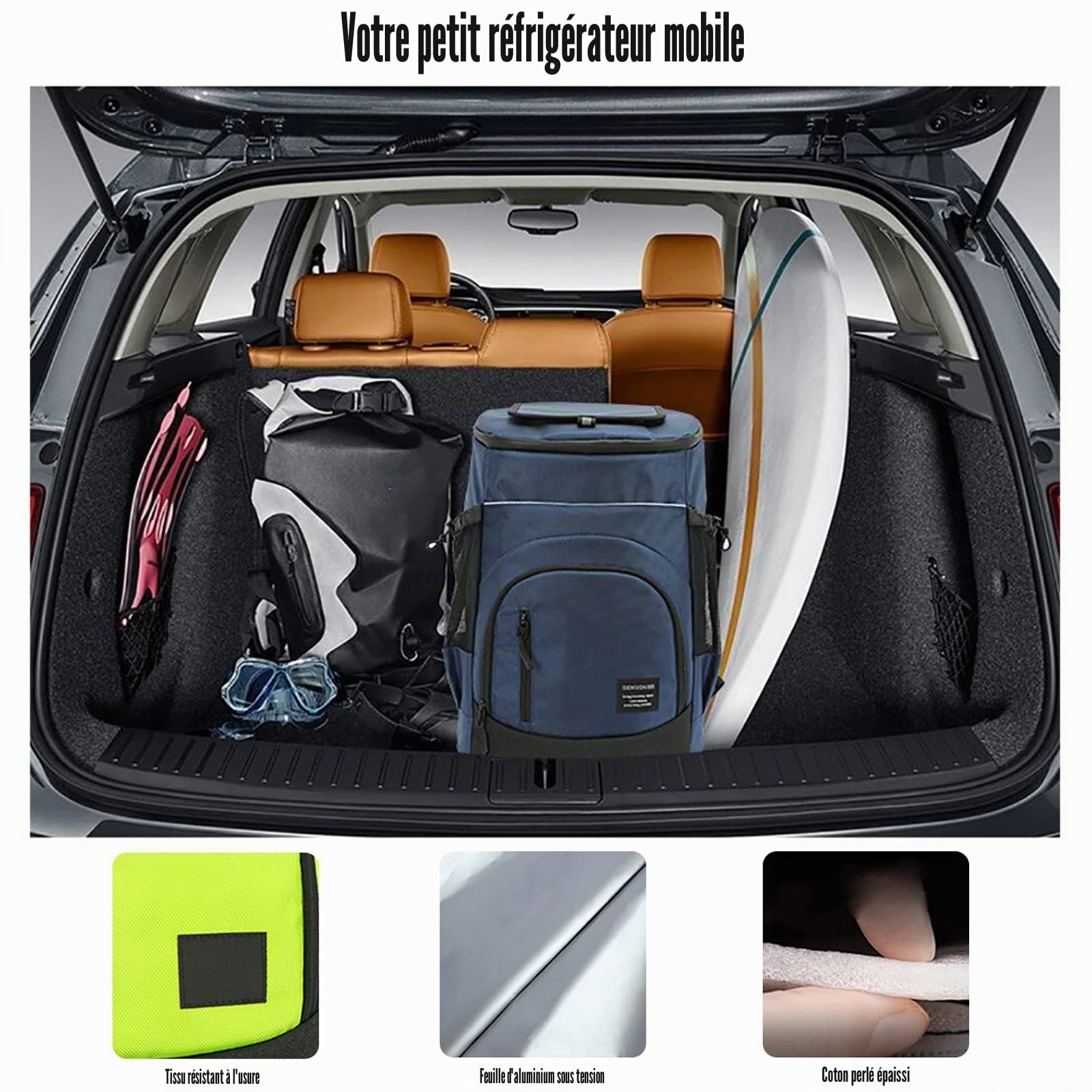 Sac Isotherme 33L Grand, Bière Froide Sac À Dos Pique-Nique avec Compartiment Réfrigérant, Panier Pique-Nique 2-4 Personnes, Réfrigérateur Mobile pour La Voiture
