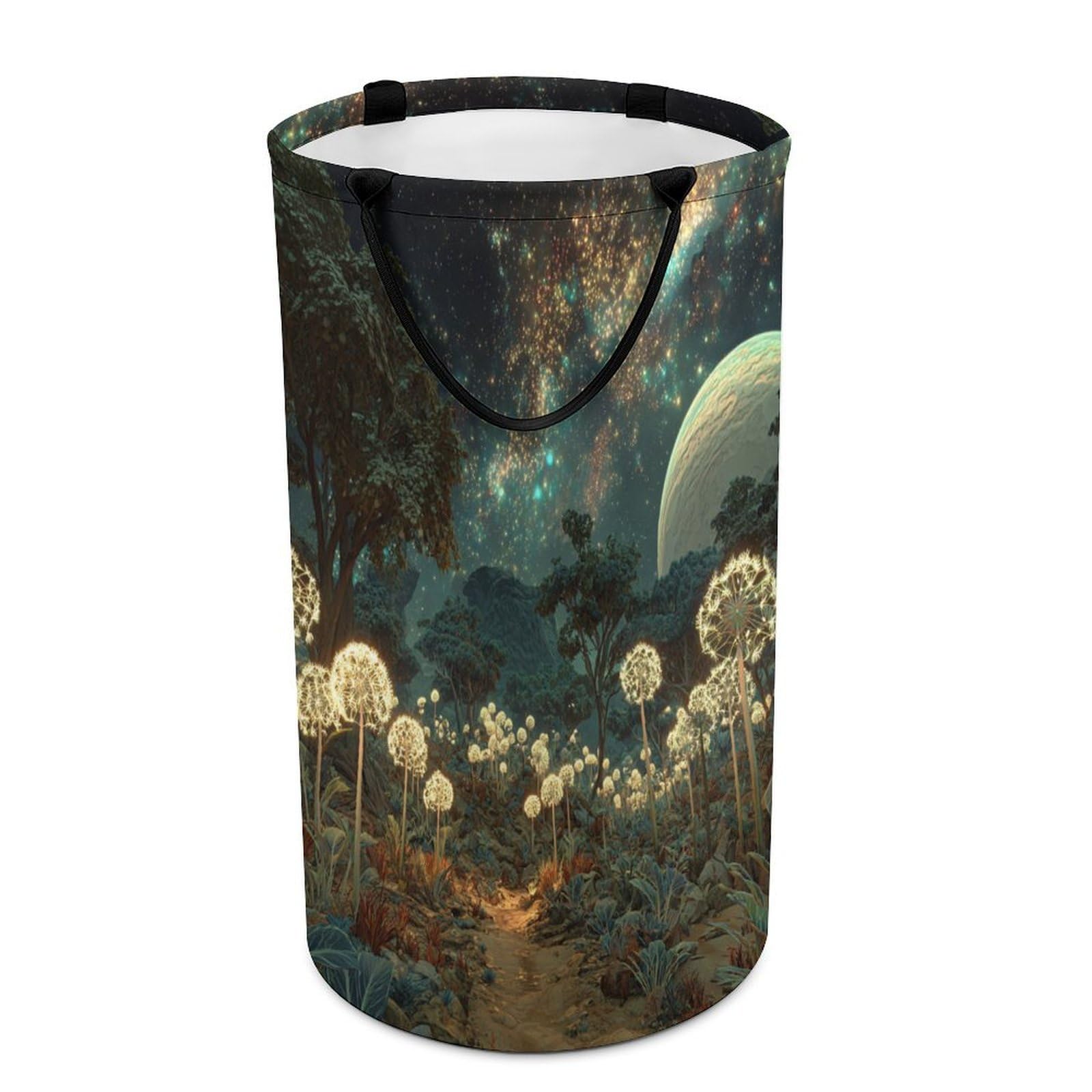 LUYYSKY Vintage Colorful Dandelion Flowers Collapsible Dirty Clothes Basket, Rustic Fantasy Starry Sky Galaxy Planet Mountain Plant Portable Clothes Storage Laundry Basket-40 CM Dia, 69 CM High