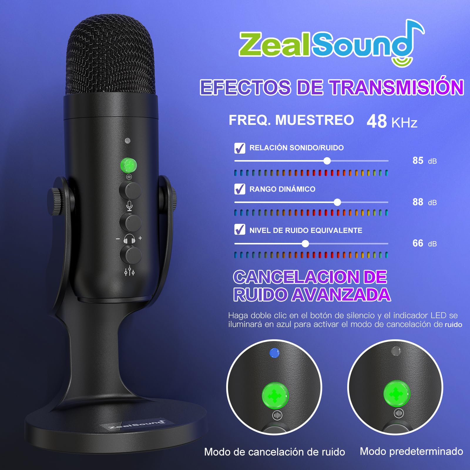 Kit de micrófono de podcast USB inalámbrico 2 en 1 zealsound para PC/iPhone, micrófono de condensador con cancelación de ruido Plug & Play para grabación de juegos en solitario/dual Stream ASMR TikTok
