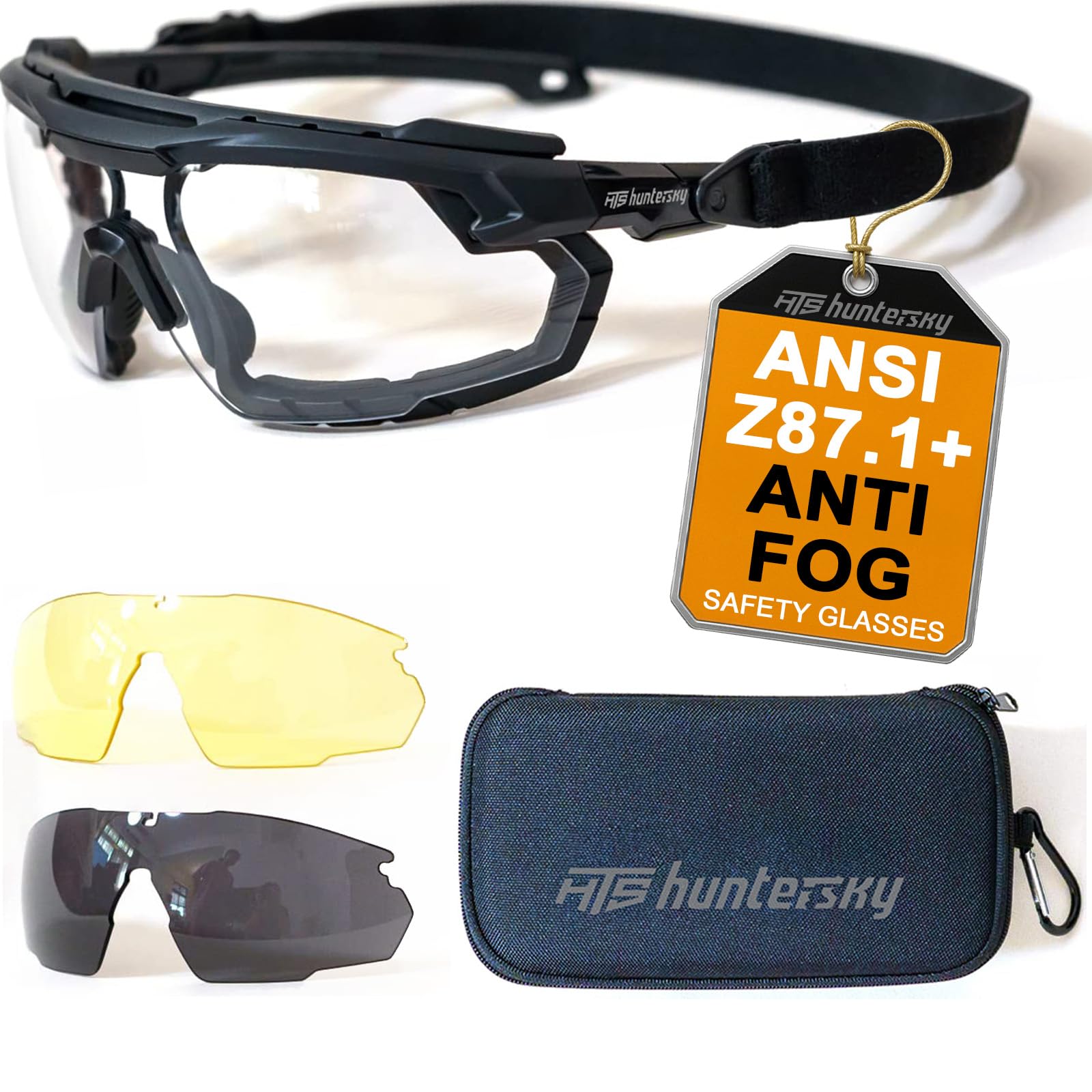HTS HUNTERSKY Ballistic Tactical Shooting Glasses ANSI Z87+ UV400 Protective Eyewear