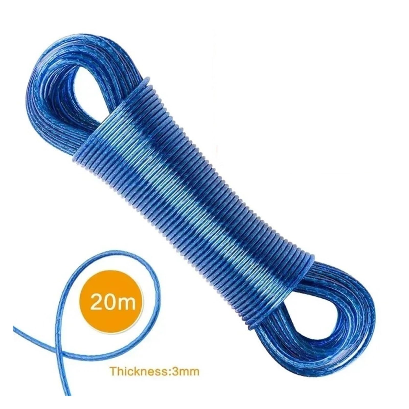 Wäscheleine 20 m Lange Wäscheleinen aus Stahldraht | Trocknen von Wäsche, Wäscheleinen, Wäscheständer for Kleidung, Camping, Outdoor, Garten, Wäscheleine(Blue-20M-1pcs)