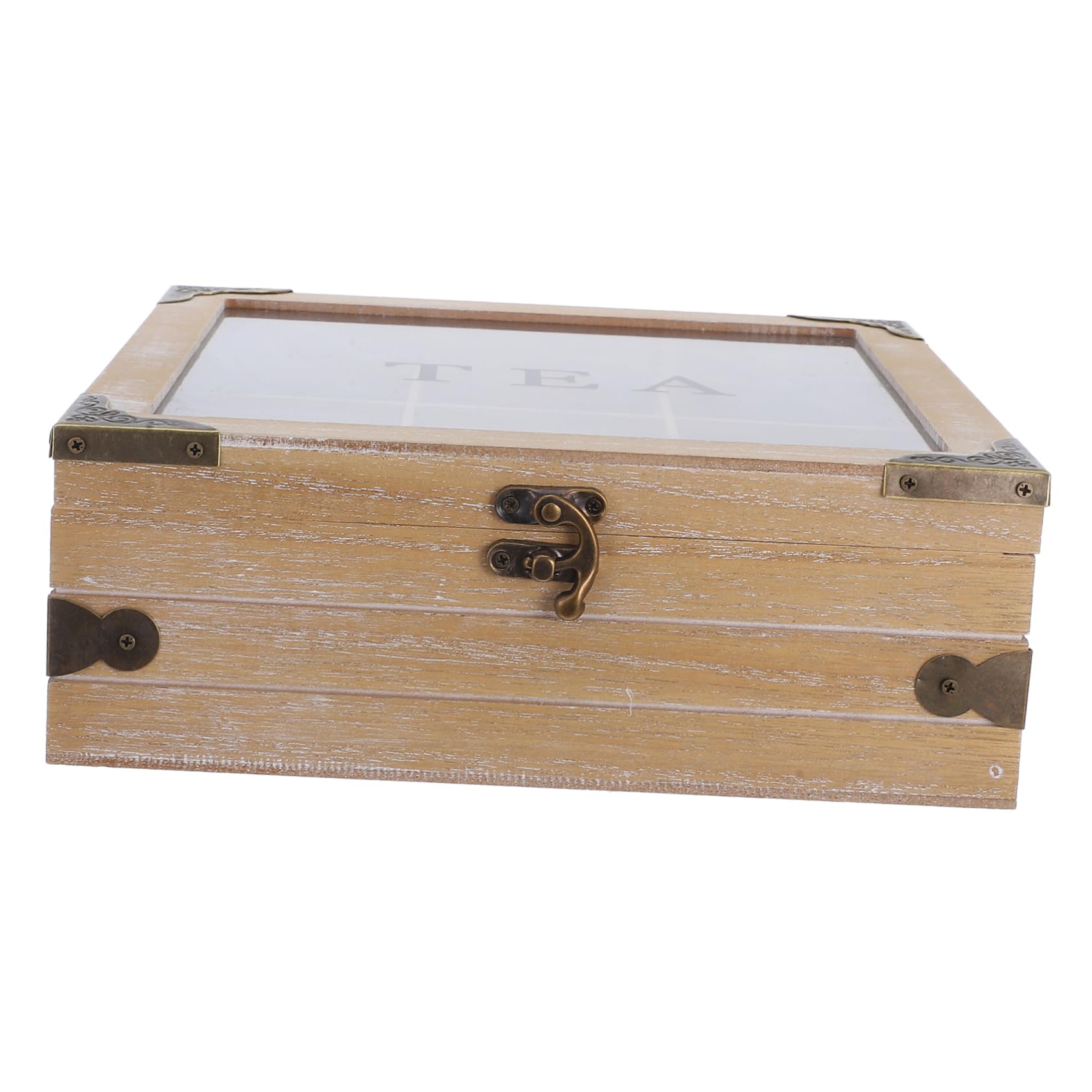 Amosfun Caja Organizadora con Tapa de Vidrio de Madera de Bolsitas de Té