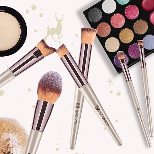 Miniatura 5 de HEYMKGO - Juego de brochas de maquillaje portátil profesional Champagne Gold Premium Syntheti Foundation Brush Powder Concealers Eye Shadows Blush