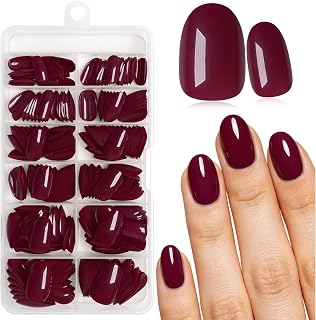 LunarCharm 240 Stück Burgunderrot Press-on-Nägel (kurz) mit Klebepads – ovale Kunstnägel zum Aufkleben für Damen und Mädchen, Falsche Acrylnägel Press on Nails