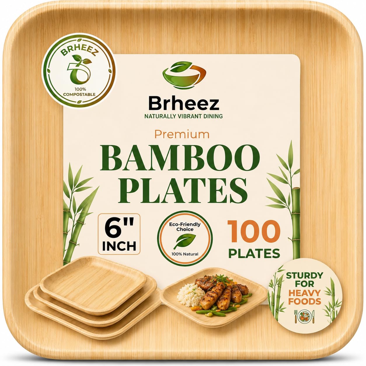 brheez 100 Ct (6 Inch) Eco-Friendly Plates