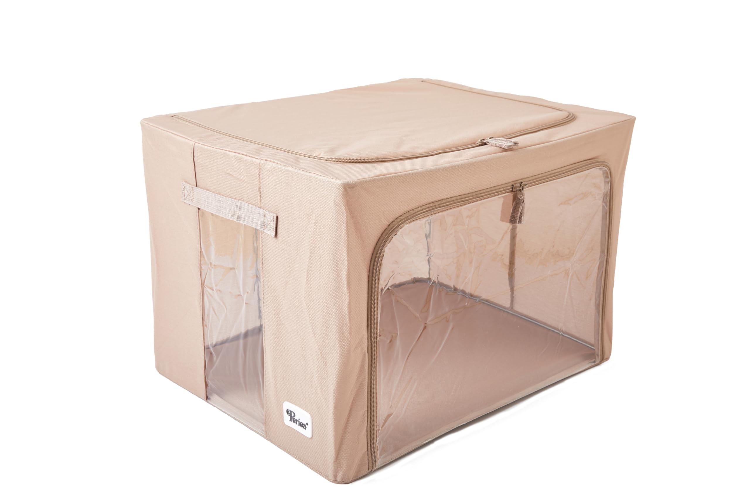 Periea ‘Beau’ Folding Collapsible Stackable Fabric Home Storage Boxes with Steel Frames (Camel, Large)