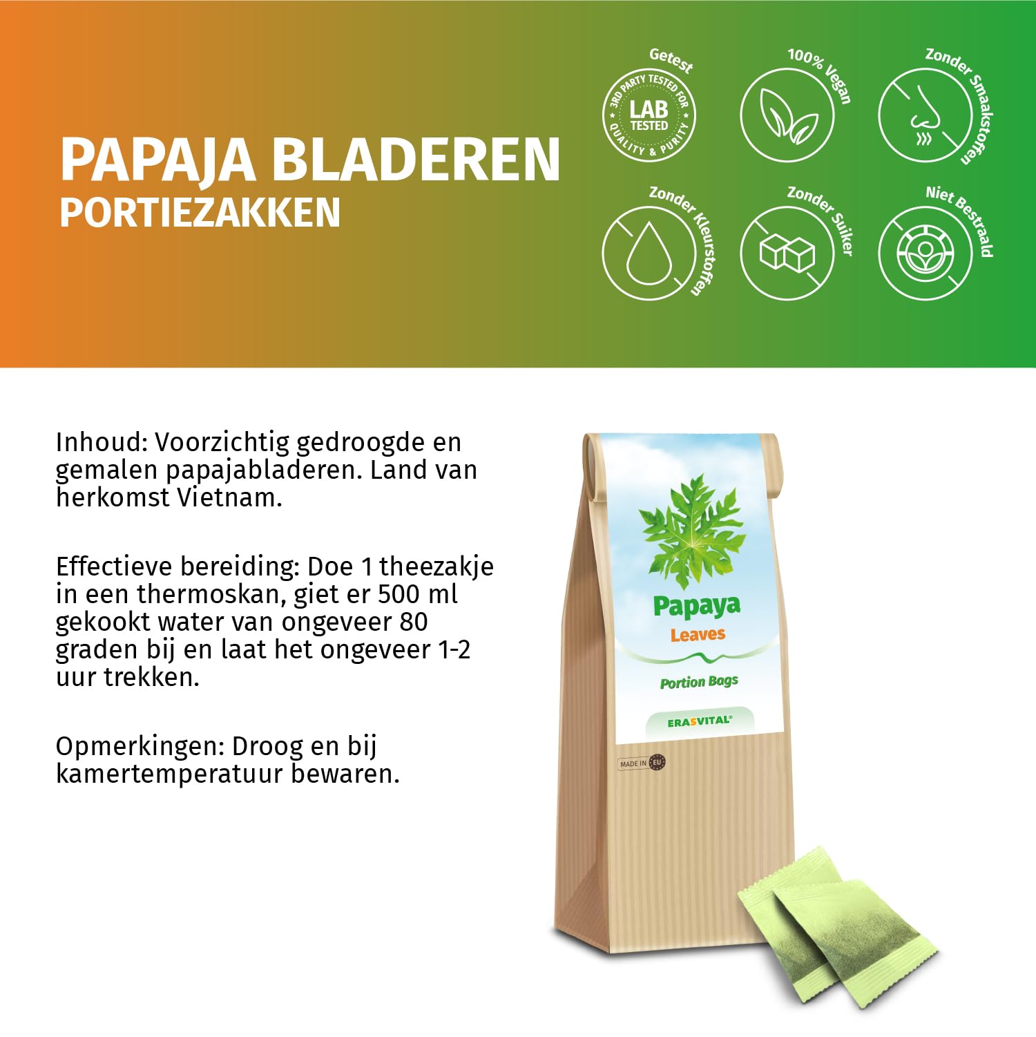 Papaya-Blätter und Papaya-Stängel gemahlen und portioniert im Filterbeutel ohne weitere Zusatzstoffe in Portionsbeutel (120 stück (1er Pack))