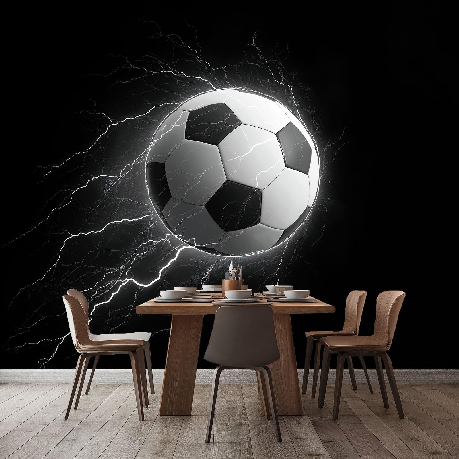 Carta da Parati Nero Fantasia Videogiochi Fulmini Calcio, Tessuto non Tessuto (TNT) 250 x 175 cm per Pareti Soggiorno Cucina camera da letto bambini, Poster Fotografici decorazione della parete