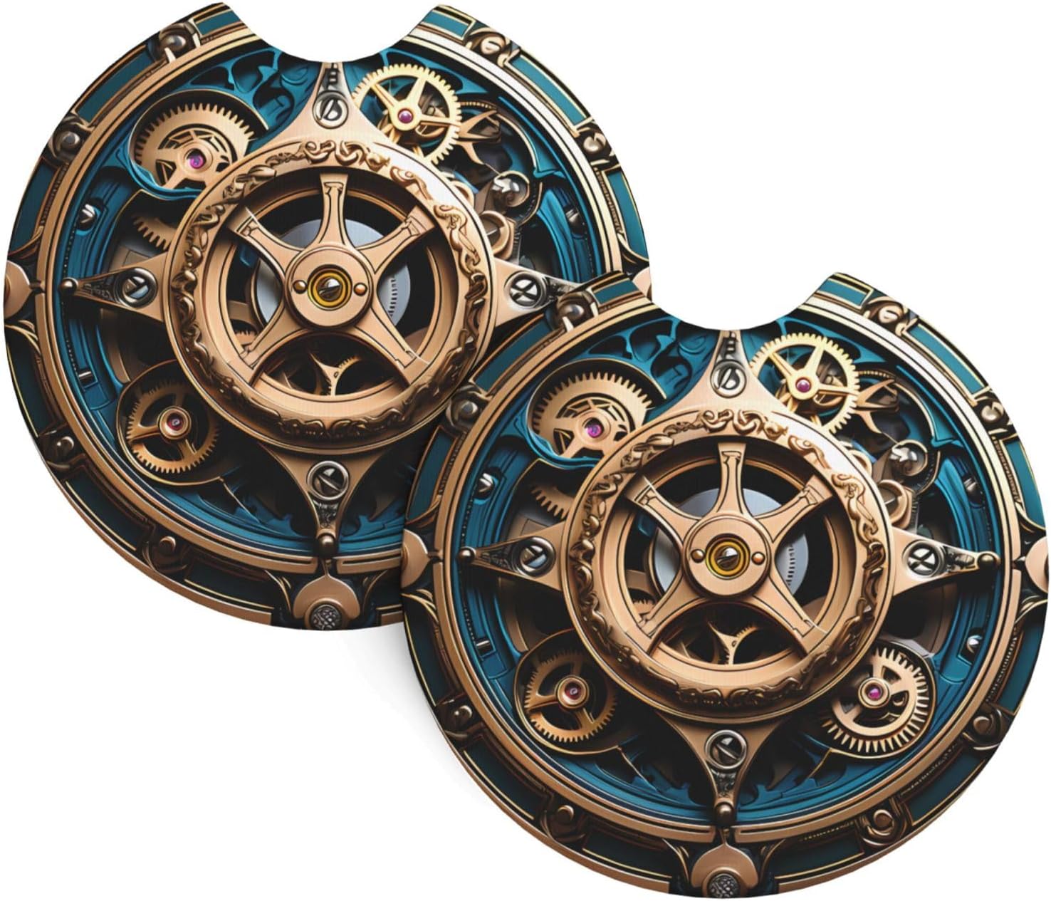 2 Pack Car Coasters Cool Steampunk Gears Picture Auto Mug Mats Non-Slip Recessed Car Coaster, For Auto, Most Vehicles, Suv, 6.9cm