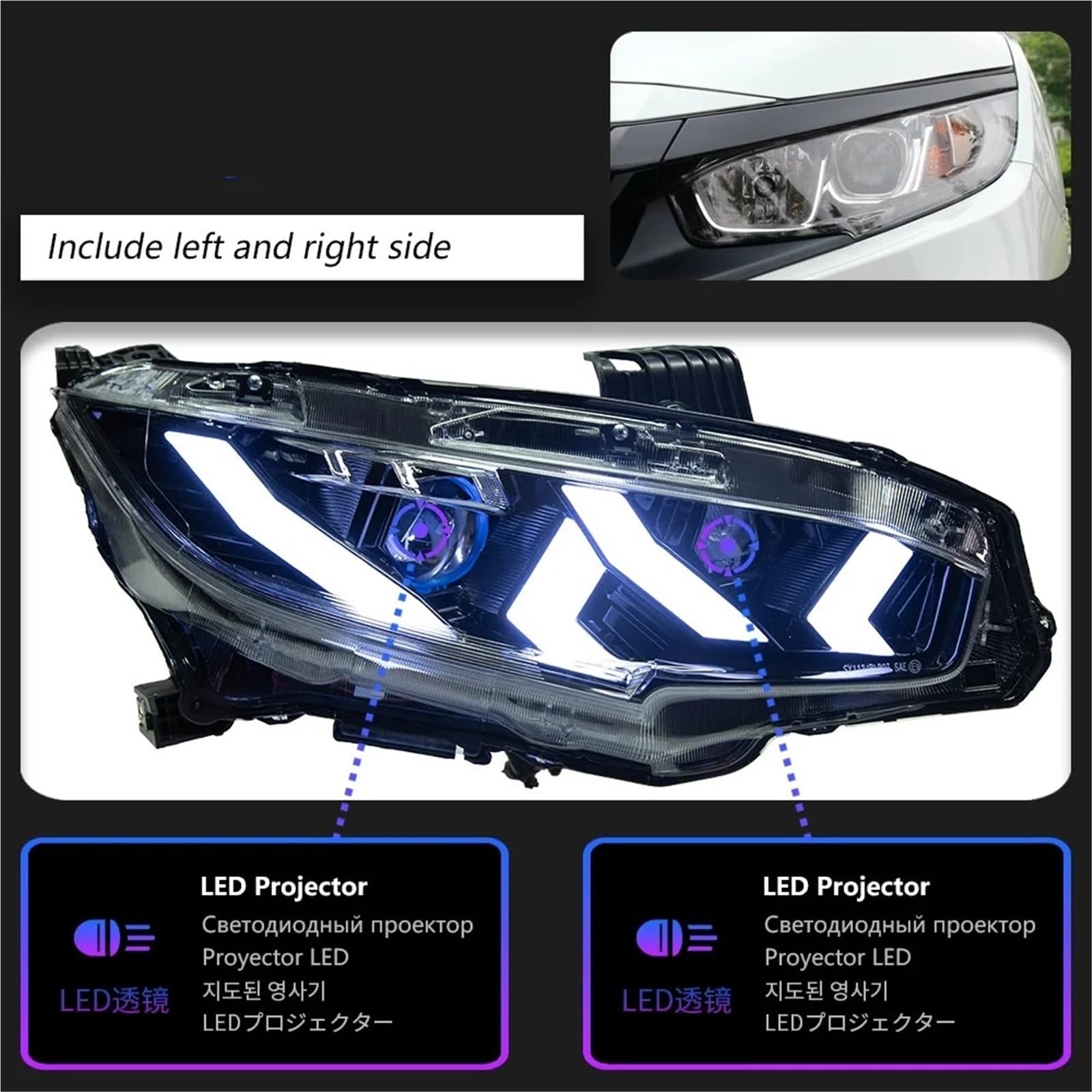 Gruppo Faro per Auto per Civic X G10 2016-2021 Faro Anteriore Faro Anteriore DRL Indicatore di direzione Good Beam Angel Eye Lente proiettore()