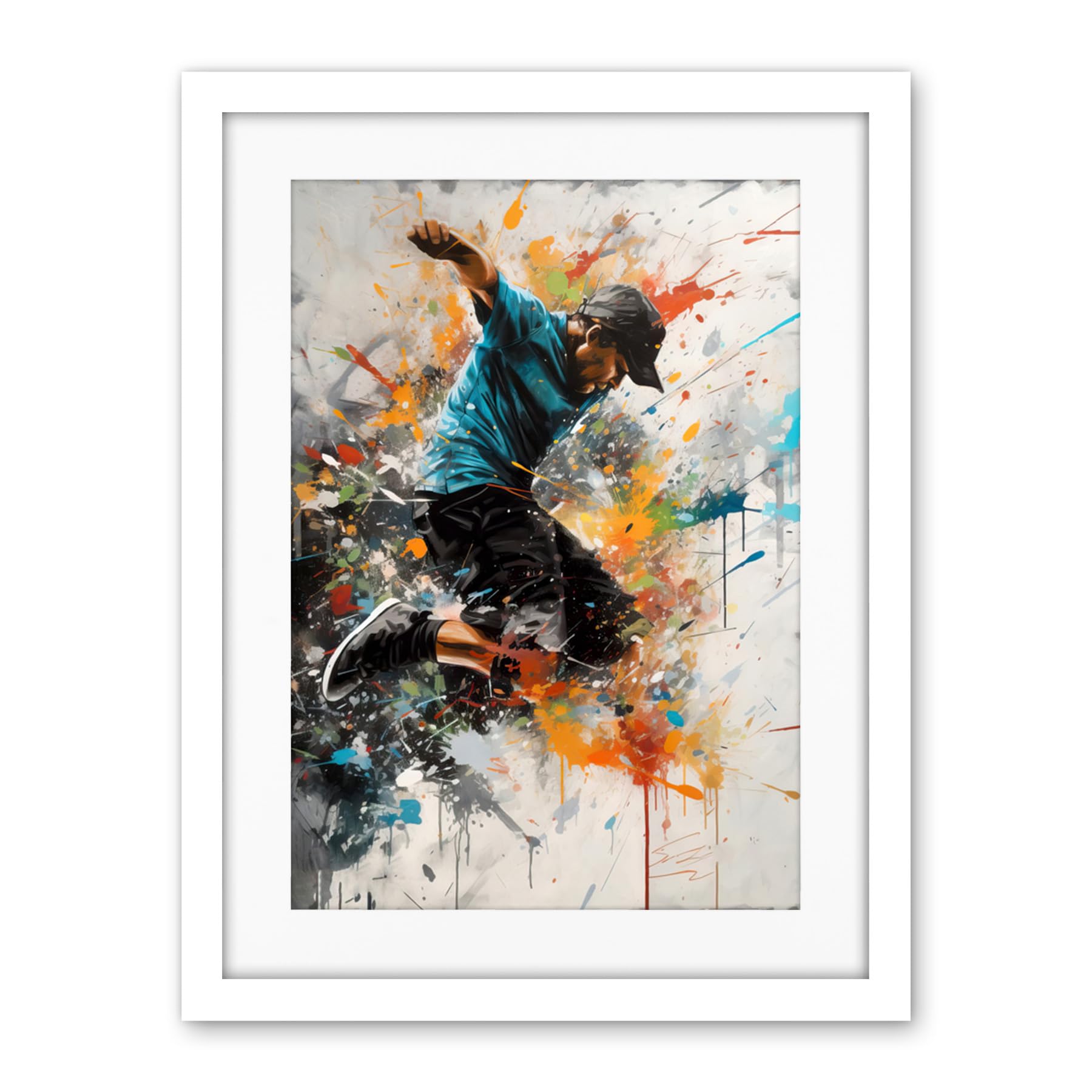 Artery8 Parkour Jump Urban Sport Paint Splat Action Shot Artwork Framed Wall Art Print 18X24 Inch