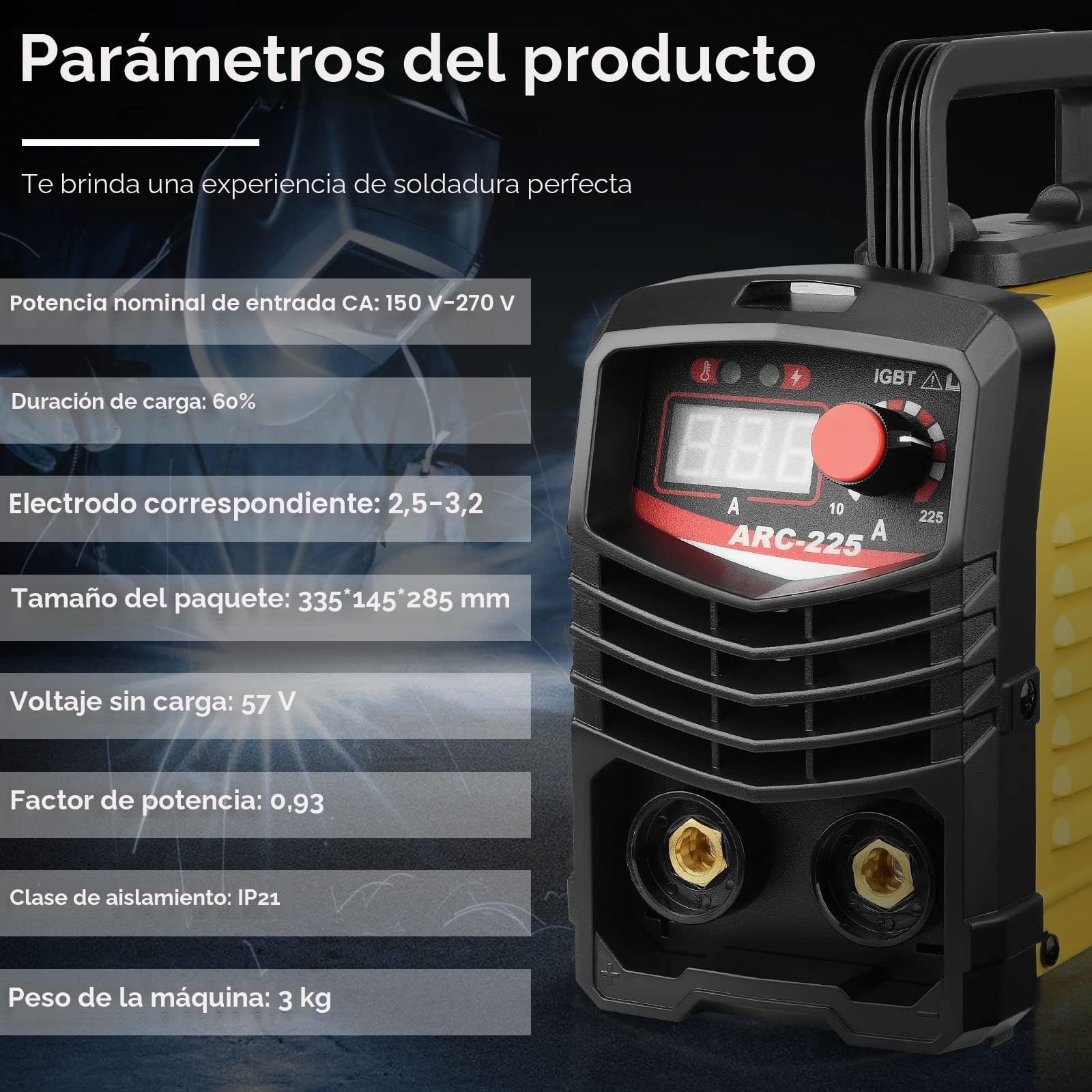 Soldador Inverter 300A, Soldadora MMA Maquina de Soldar de 220 V,abrazadera de trabajo, máquina de soldar portátil,cable adaptador de alimentación de entrada y cepillo