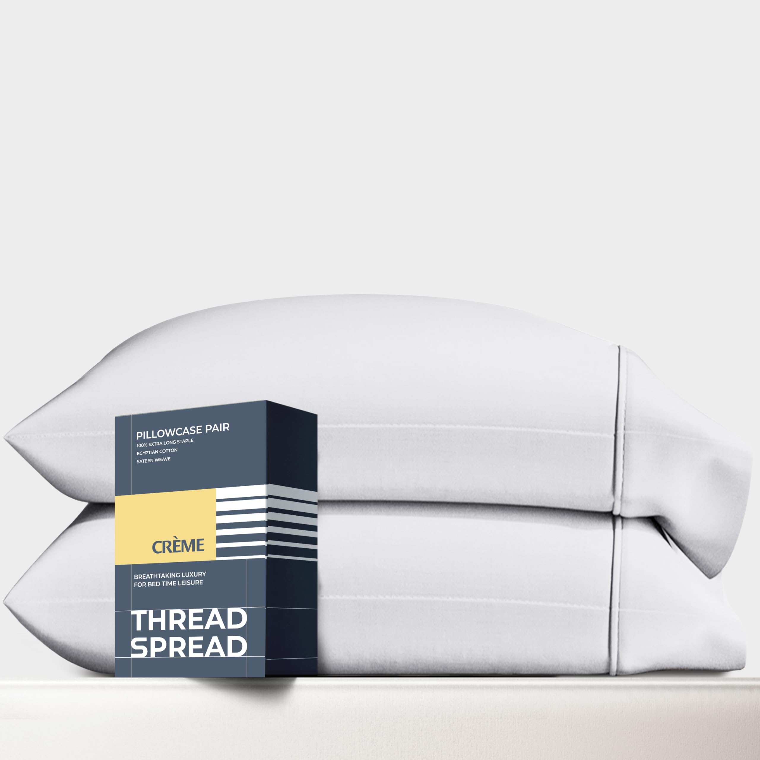 THREAD SPREAD 100% Egyptian Cotton King Size Pillow Cases Set of 2 - Luxury 1500 Series Pillow Cases King Size (White), Soft Cooling Envelope Closure