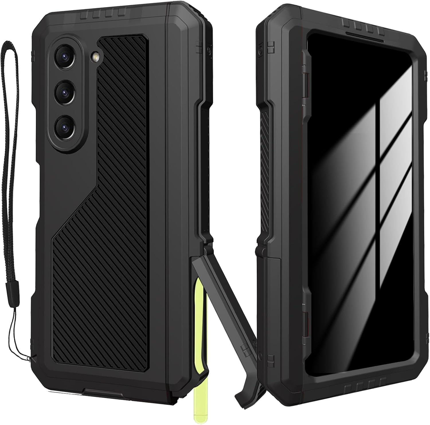 for Samsung Galaxy Z Fold 5 Case with Privacy Screen Protector, Fold5 Anti-spy Metal Case with S Pen Holder Dual Layer Rugged Heavy Duty Shockproof Kickstand Protective Cover for Z Fold5 Black Z Fold 5 Black