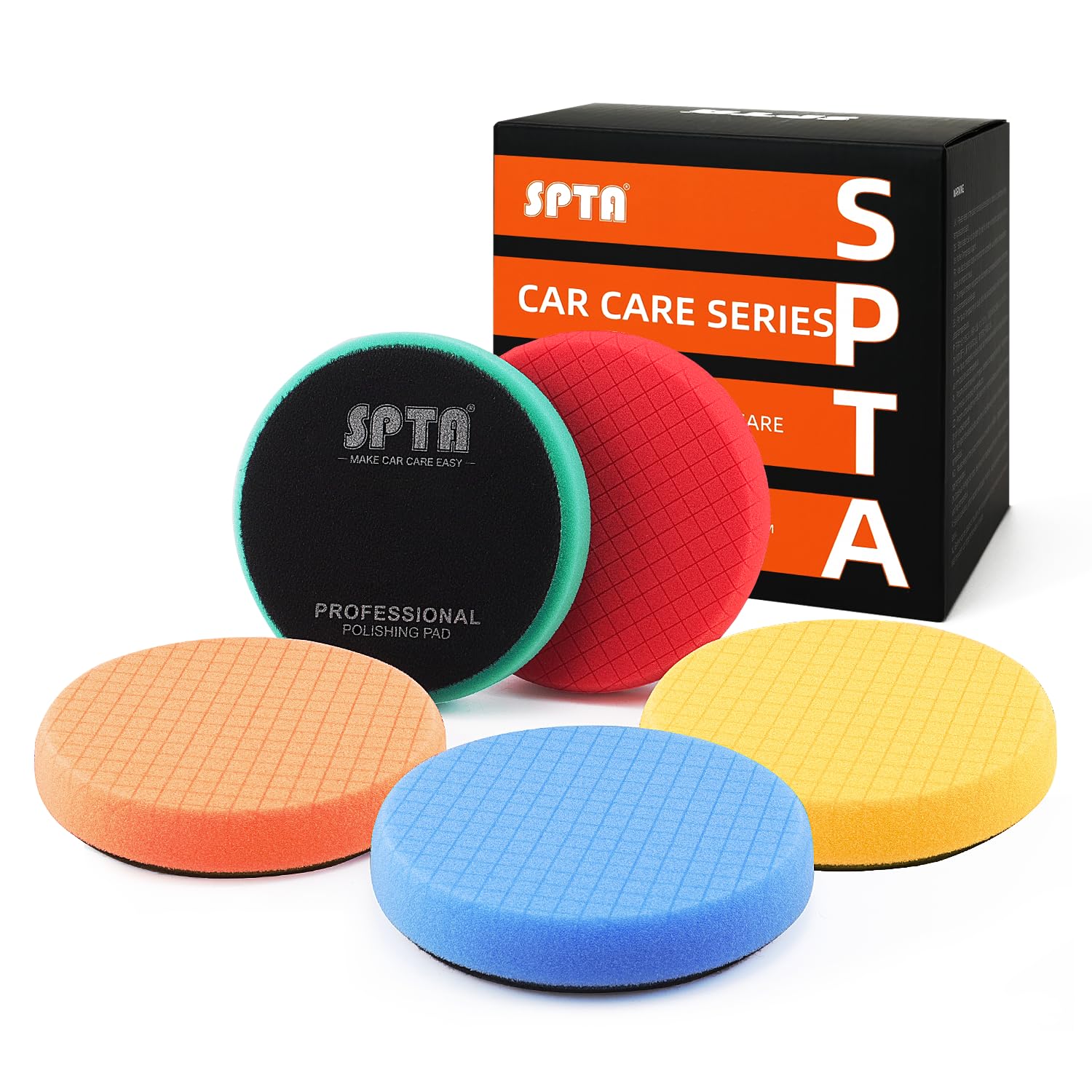 SPTA 5tlg 76mm Polierschwämme Wachs Schwämme Polierschwamm Auto Polierschwamm Polierpad Polieren Pad Schwamm Polierschaum Set für Exzenter Poliermaschine Schleifmaschine - Auto polieren Profiset