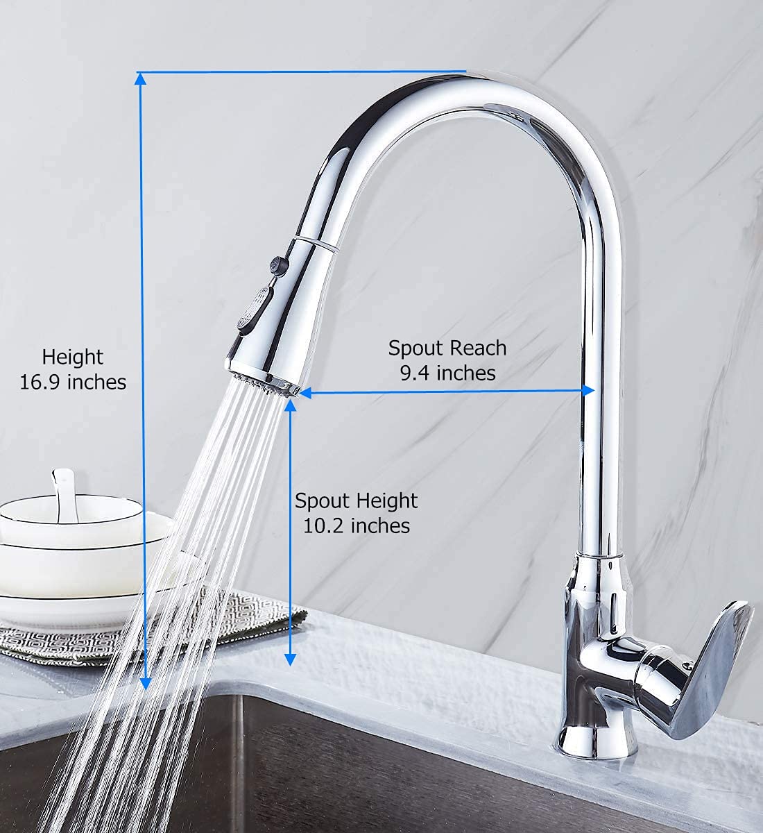 Sccot Kitchen Sink Faucet Solid Brass with Pull Down Sprayer, Chrome