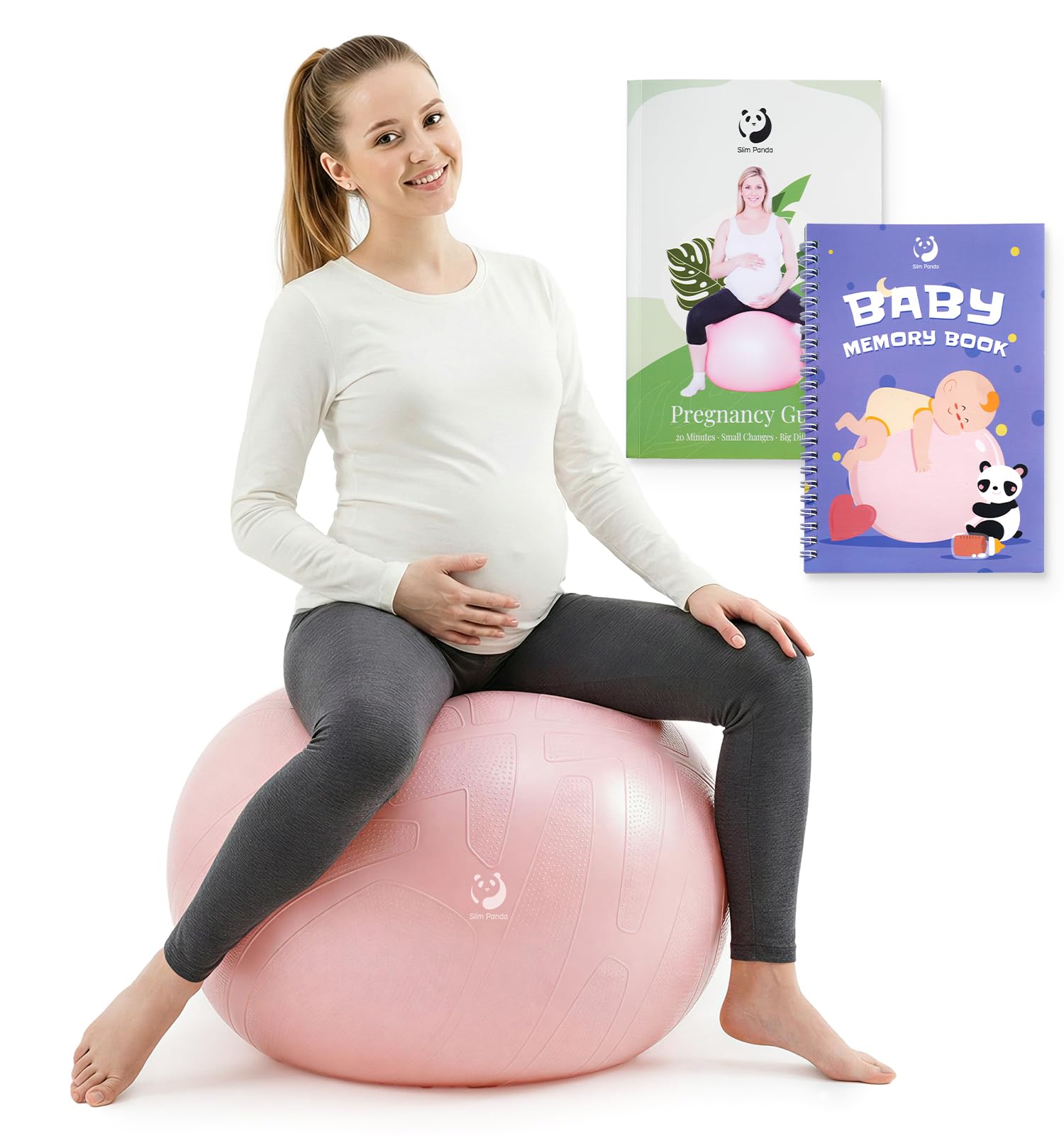 Slim Panda Anti-Burst Exercise Ball - Heavy Duty Stability Ball for Yoga &amp; Fitness - Non-Slip Yoga Ball for Core Training &amp; Posture - Includes Pump