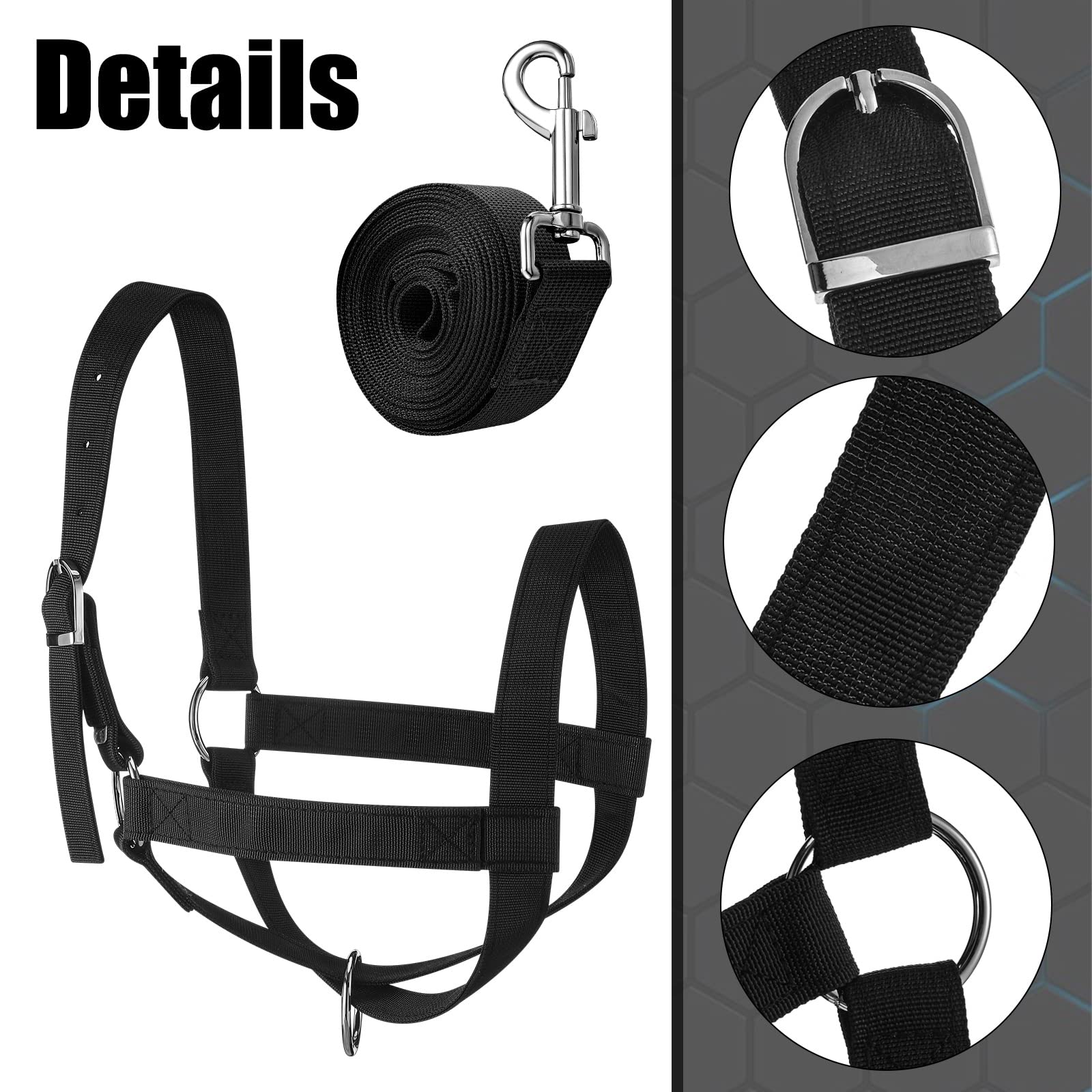 Hillban Cavezza per mucca Capezza per bestiame regolabile con corda di piombo per cavallo in miniatura asino capra puledro nylon bestiame forniture per addestramento