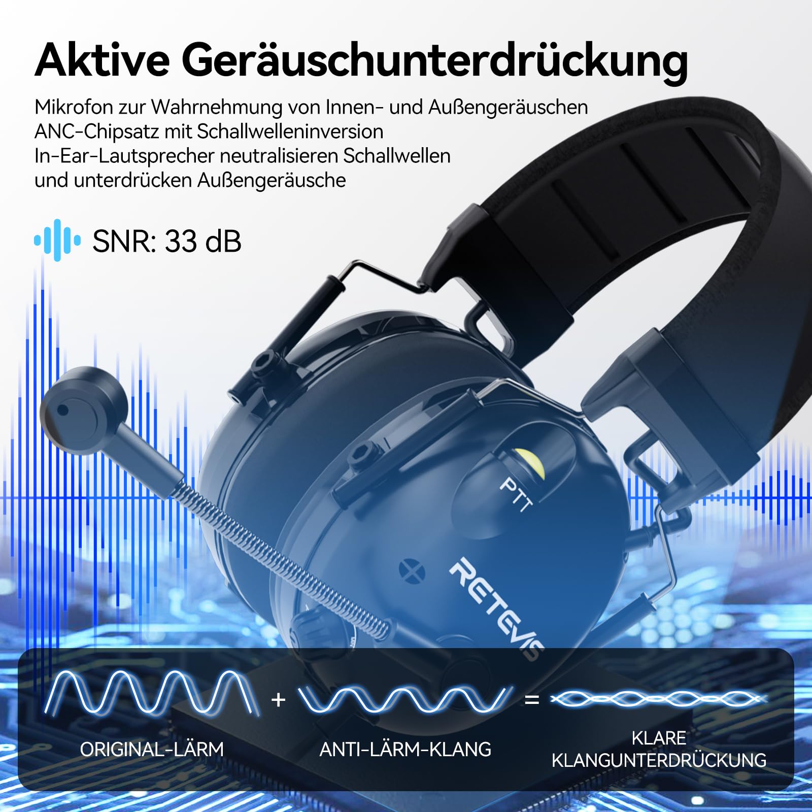 Retevis Auriculares EHK015 para walkie-Talkie, con cancelación de Ruido, Botones PTT Dobles Plegables, micrófono Giratorio Kenwood de 2 Pines, compatibles con Baofeng UV5R RT24 RT27(1 Unidad)