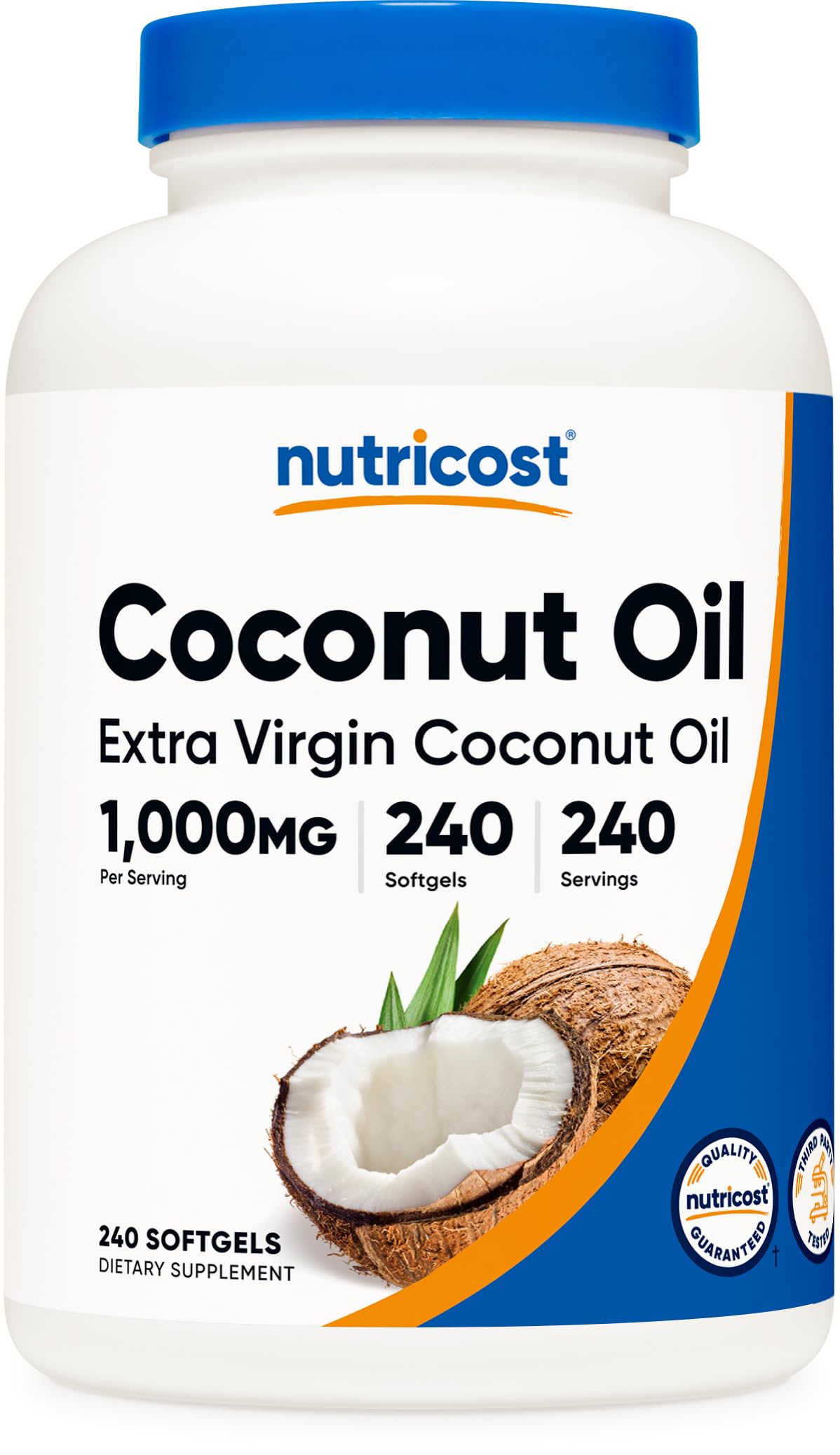 Nutricost Coconut Oil Softgels (1000mg) 240 Softgels - Extra Virgin Coconut Oil - Gluten Free and Non-GMO
