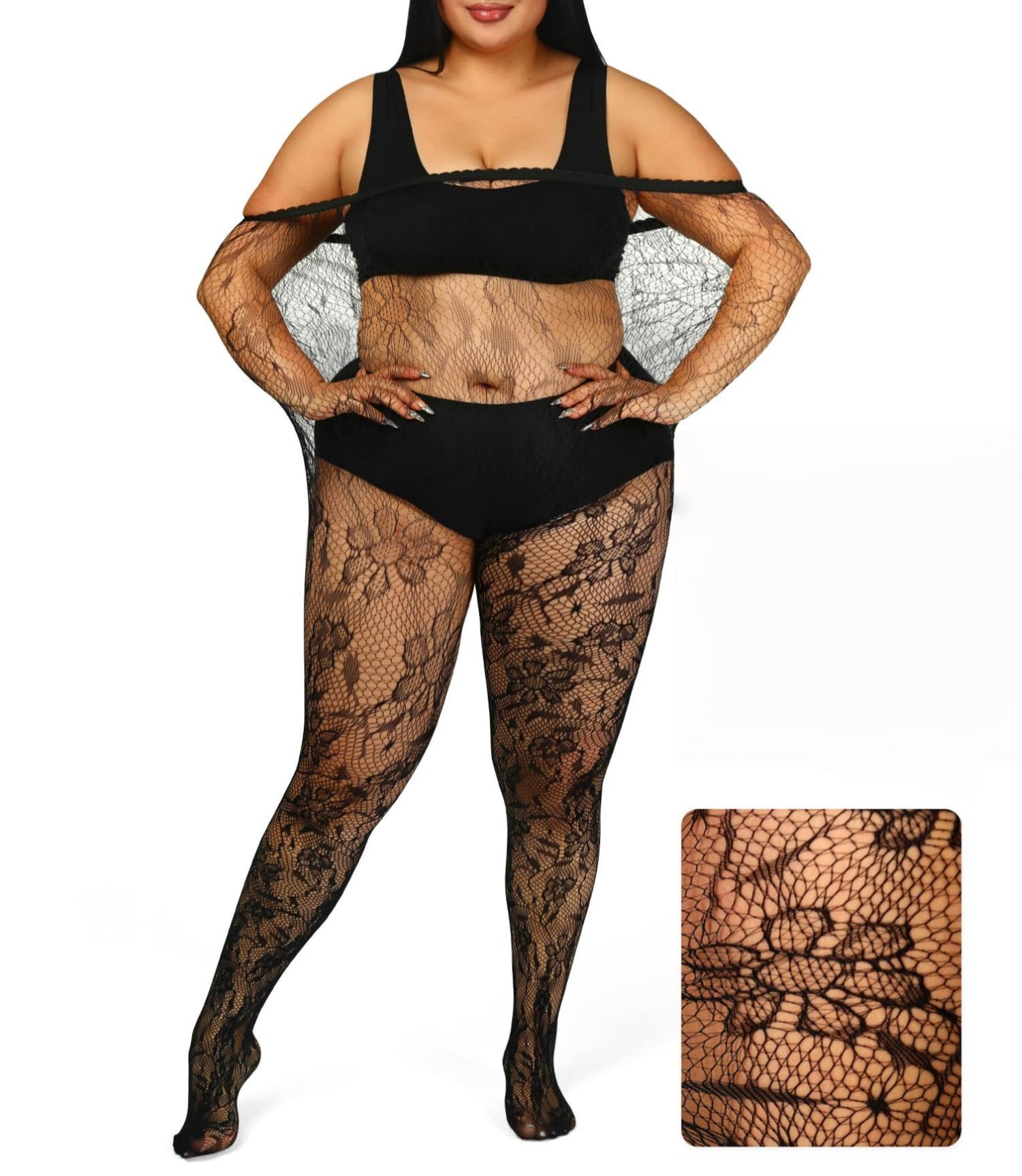 Floral Lace Plus Size Tights High Waist Velvet Pantyhose Sunflower Fishnet Stockings Leggings