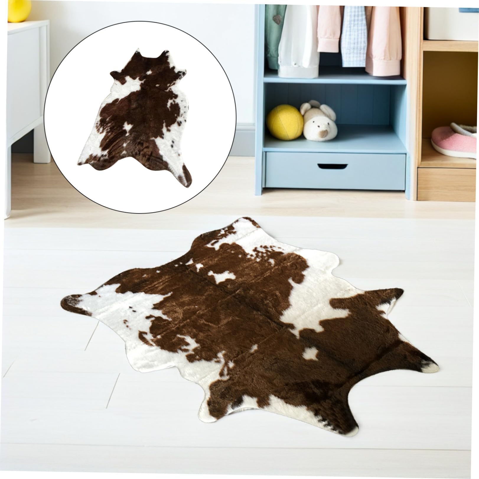 Tappeto Mucca Marrone in Pelle Sintetica Morbido e Lavabile, Cuscino da Pavimento Riutilizzabile per Decorazione Casa e Camera da Letto