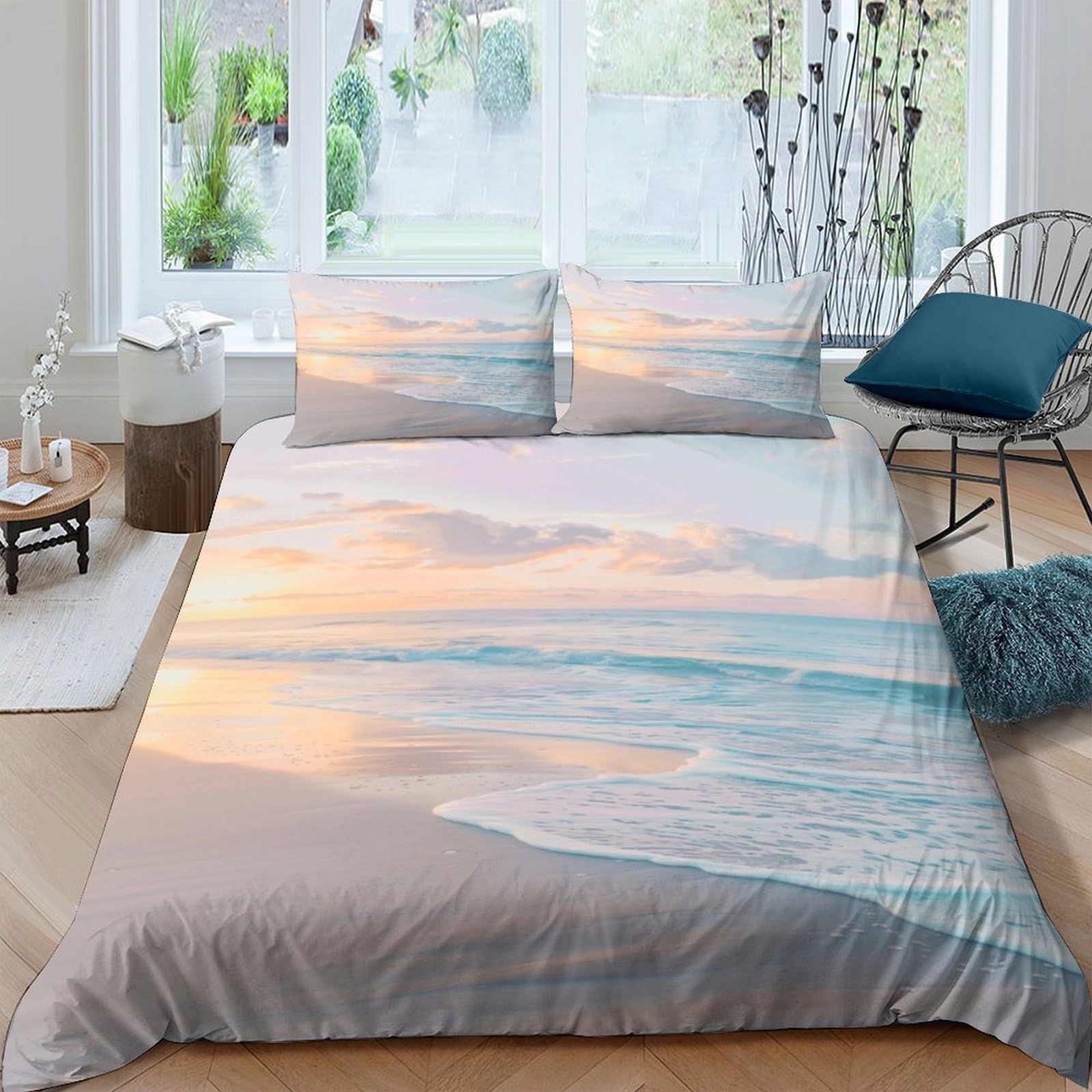 Housse de couette Sunset Beach microfibre 140x200 avec taie d'oreiller pour lit single