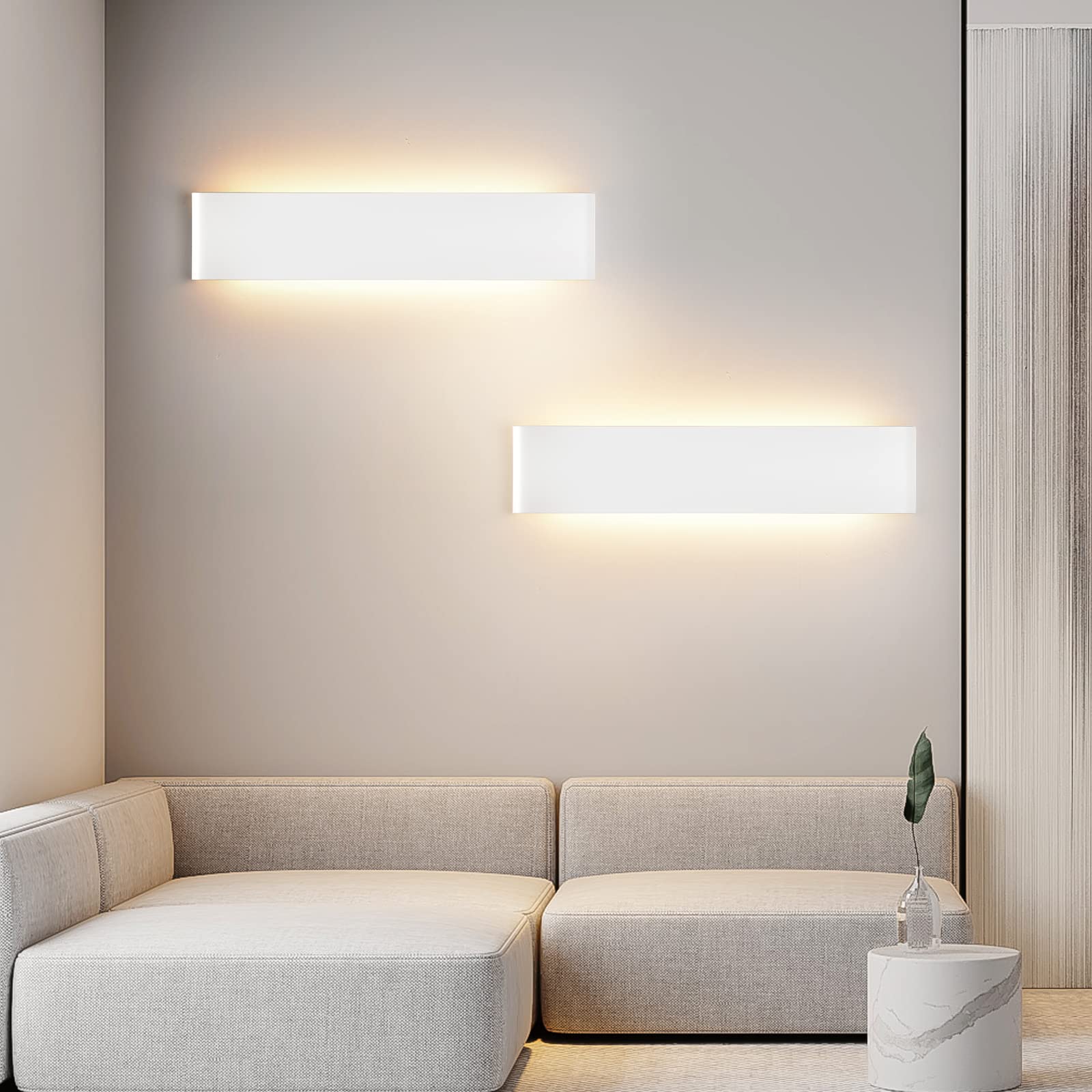 Mille Lucciole Applique da parete Interno 32W Lampada da Parete Moderno 3800LM Applique LED 4500K Bianco Neutro Lampada da Parete LED 60CM Lampada a Muro Per Soggiorno Camera da Letto【2 Pezzi Bianco】