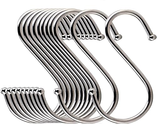 Lysas Paquete de 20 ganchos redondos de metal en forma de S para cocina, baño, dormitorio y oficina