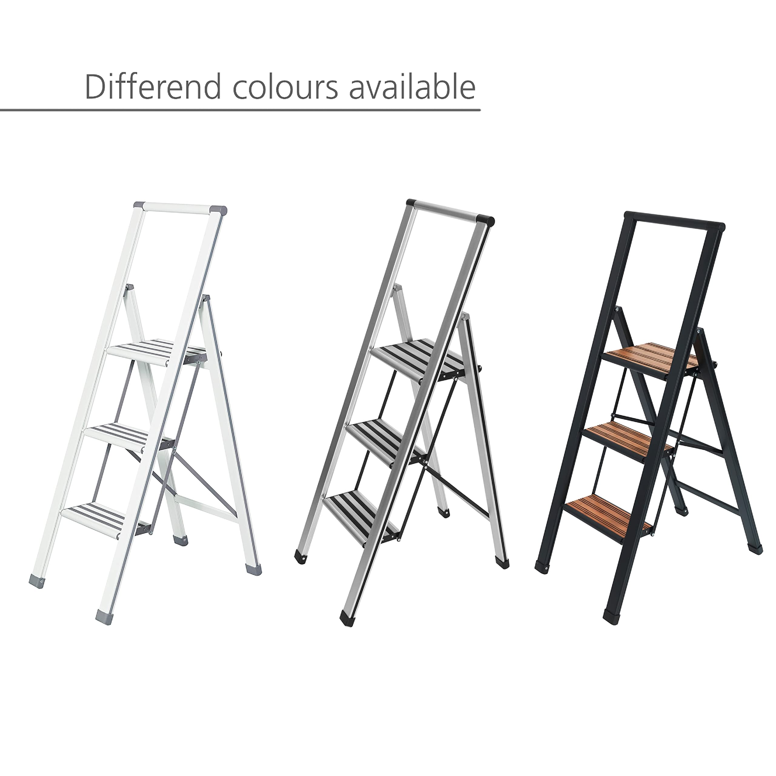 WENKO Escabeau 3 marches Design | Marches antidéparantes | Echelle légère et Pliante | Hauteur 75 centimètres|Ultra Fin| Aluminium | 44 x 119 x 5.5 cm | Blanc