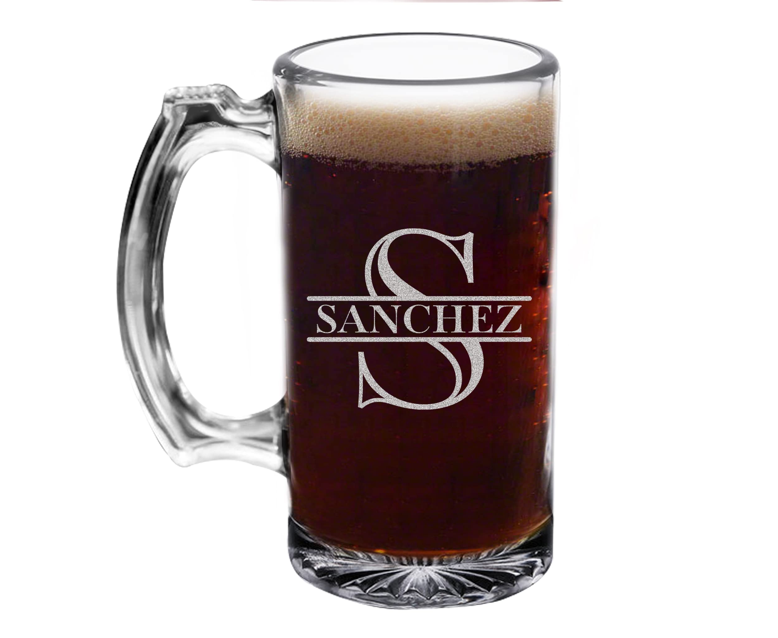 TEEAMORE Personalize Beer Mugs Add Your Name Monogram Engraved Beer Glass Housewarming Gift Birthday Wedding Anniversary (12 oz)