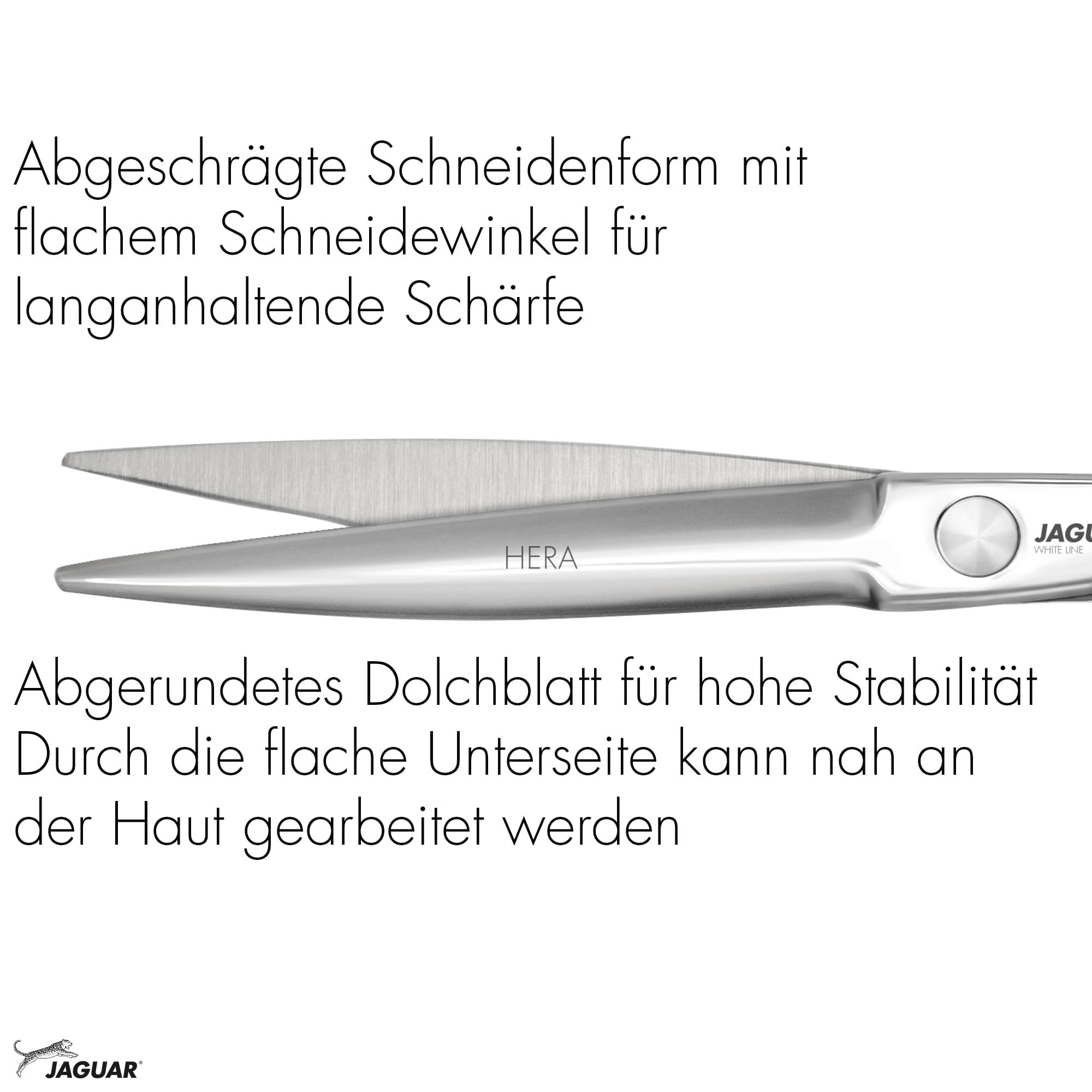 JAGUAR Haarschere HERA 7.0“ | ergonomische Griffstellung | Friseurschere im Crane-Design | angeschmiedeter Fingerhaken und abgerundetes Dolchblatt | poliert | Made in Germany