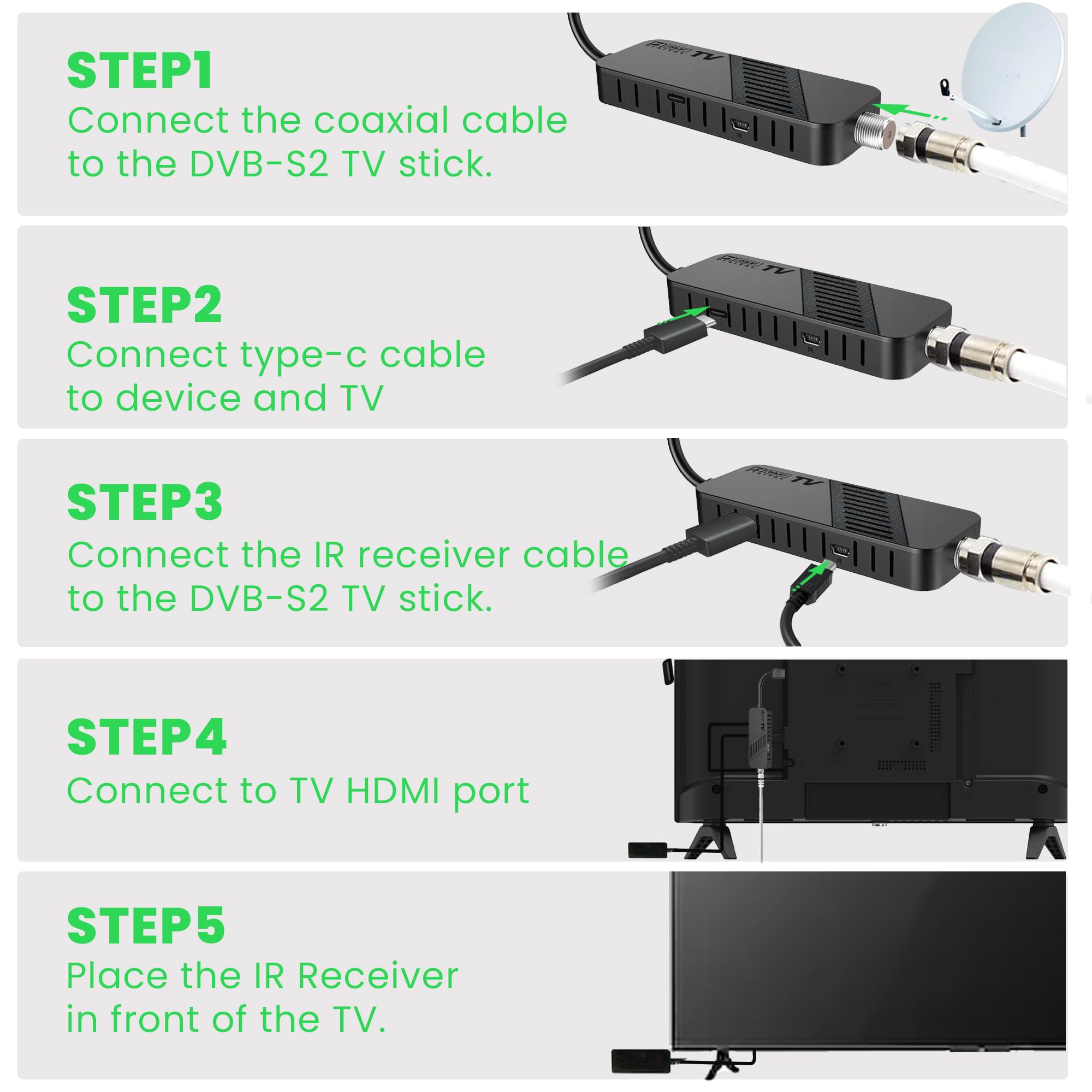 LEYF DVB-S2 Sat Receiver Full HD 1080P HDMI TV Stick Digitalanzeige 2in1 Universal Fernbedienung USB Astra Hotbird Vorinstallation