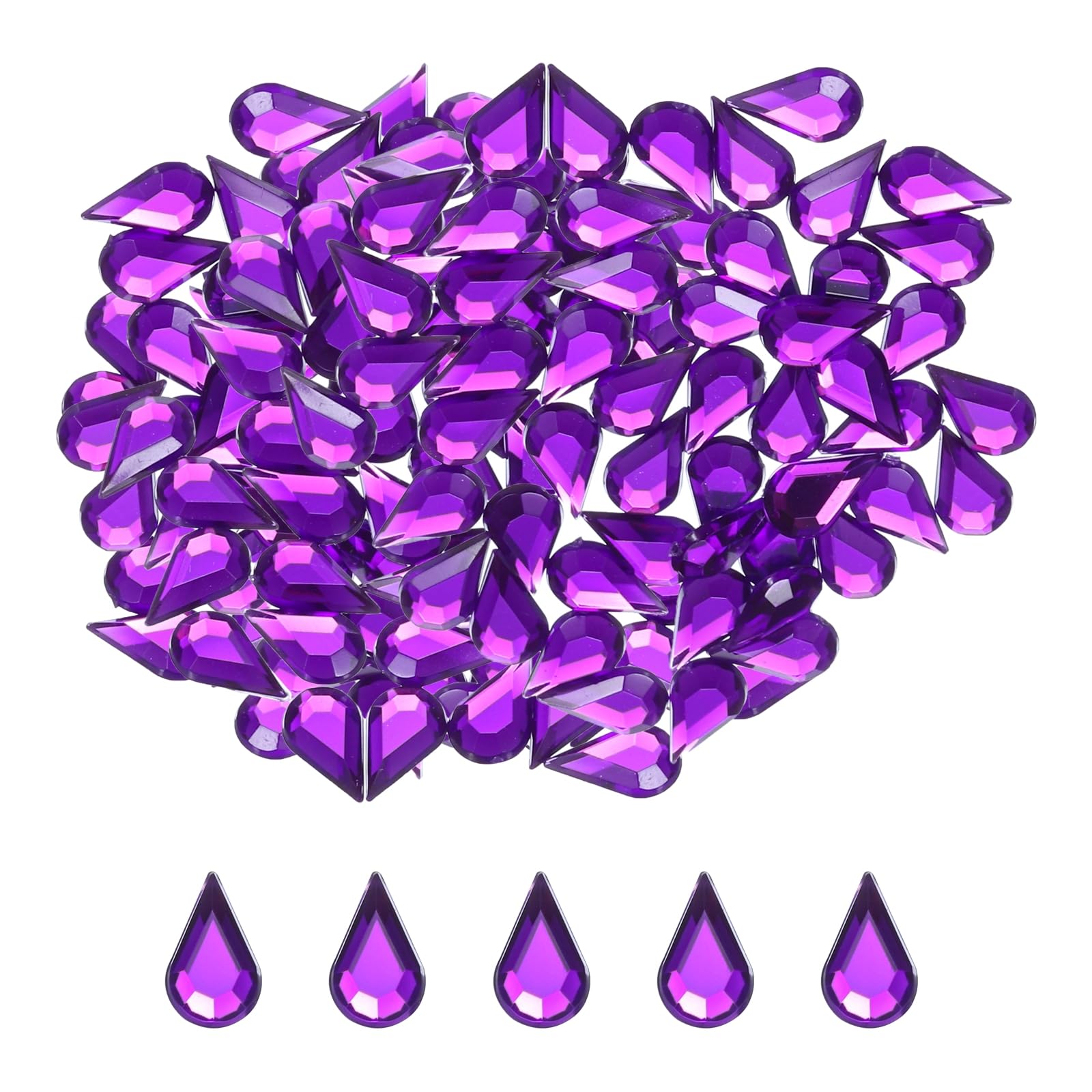 sourcing map 200PCS Flat Back Acrylic Teardrop Gems 6x10mm Artificial Rhinestones for DIY Crafts Bead Wedding Party Face Painting Jewelry Making Deep Purple