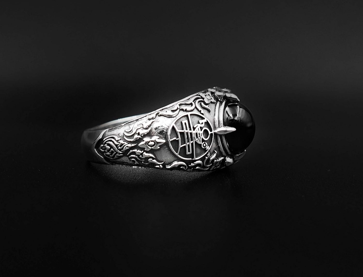 Onyx Secret Seal Of King Solomon Ring for Women's and Men's Ring 925 Sterling Silver Size 6-15