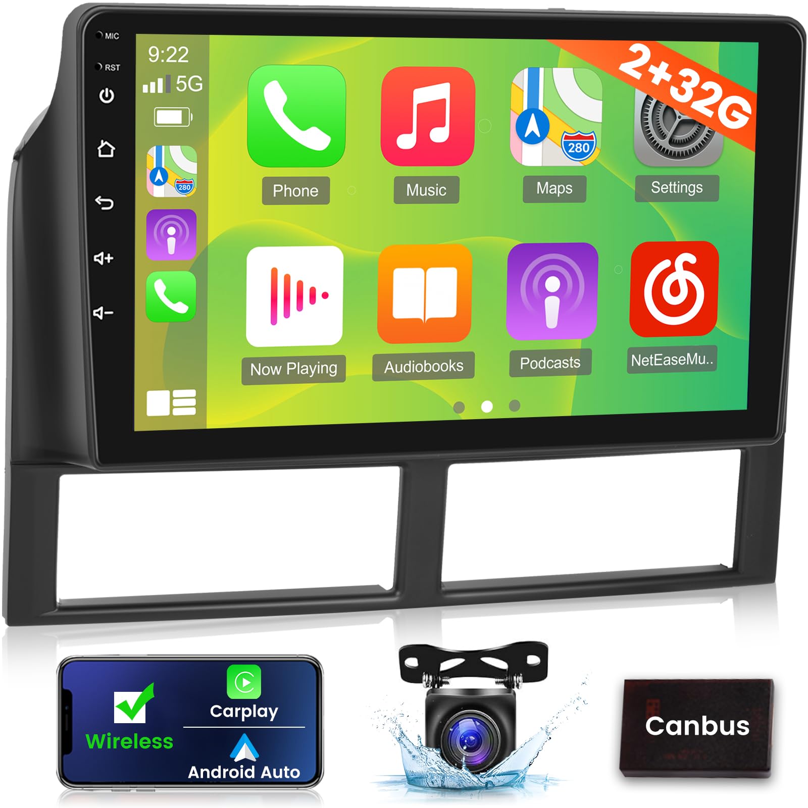 [2G+32G] Car Radio for Jeep Grand Cherokee 1999 2000 2001 2002 2003 2004-9 inch Android Touch Screen DSP Audio - Apple Carplay/Android Auto/1080P/