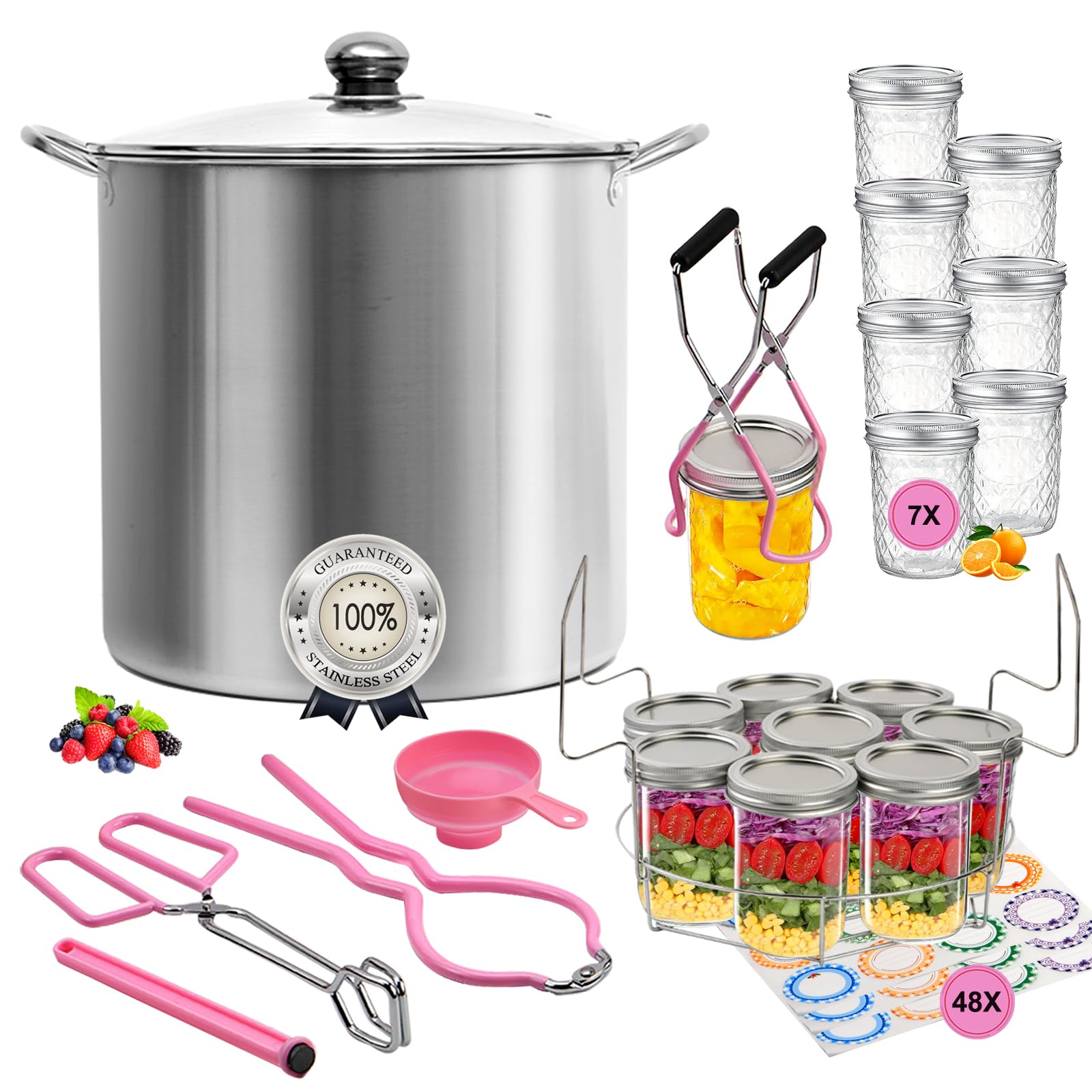 Canning Pot Water Bath Canner with Rack and Lid, 21.5QT Stainless Steel Stock Pot, Canning Supplies Starter Kit with Mason Jars, Tongs, Full Canning Accessories & Canning Tools Set for Beginners