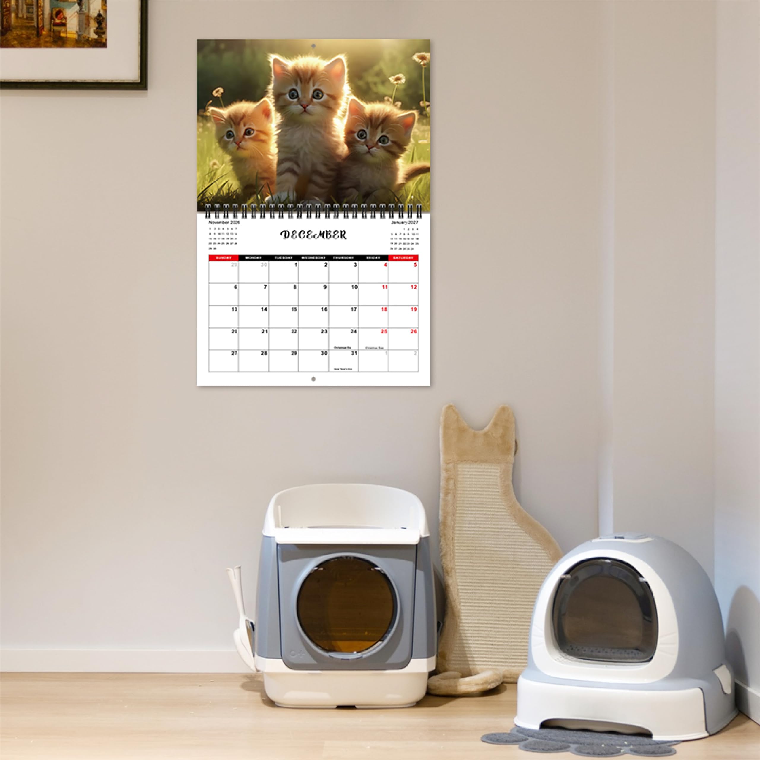Calendario de pared de gato 2026, calendario de pared 2026, año completo de 12 meses, enero de 2026 a diciembre de 2026, tamaño 8 x 11 pulgadas, diseño de doble encuadernación, bonito calendario de