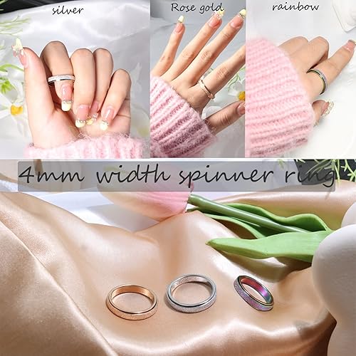 Miniatura 3 de Anillo de ansiedad para mujer, anillo giratorio anillo para aliviar la ansiedad, anillos giratorios para la ansiedad, anillos para la ansiedad para